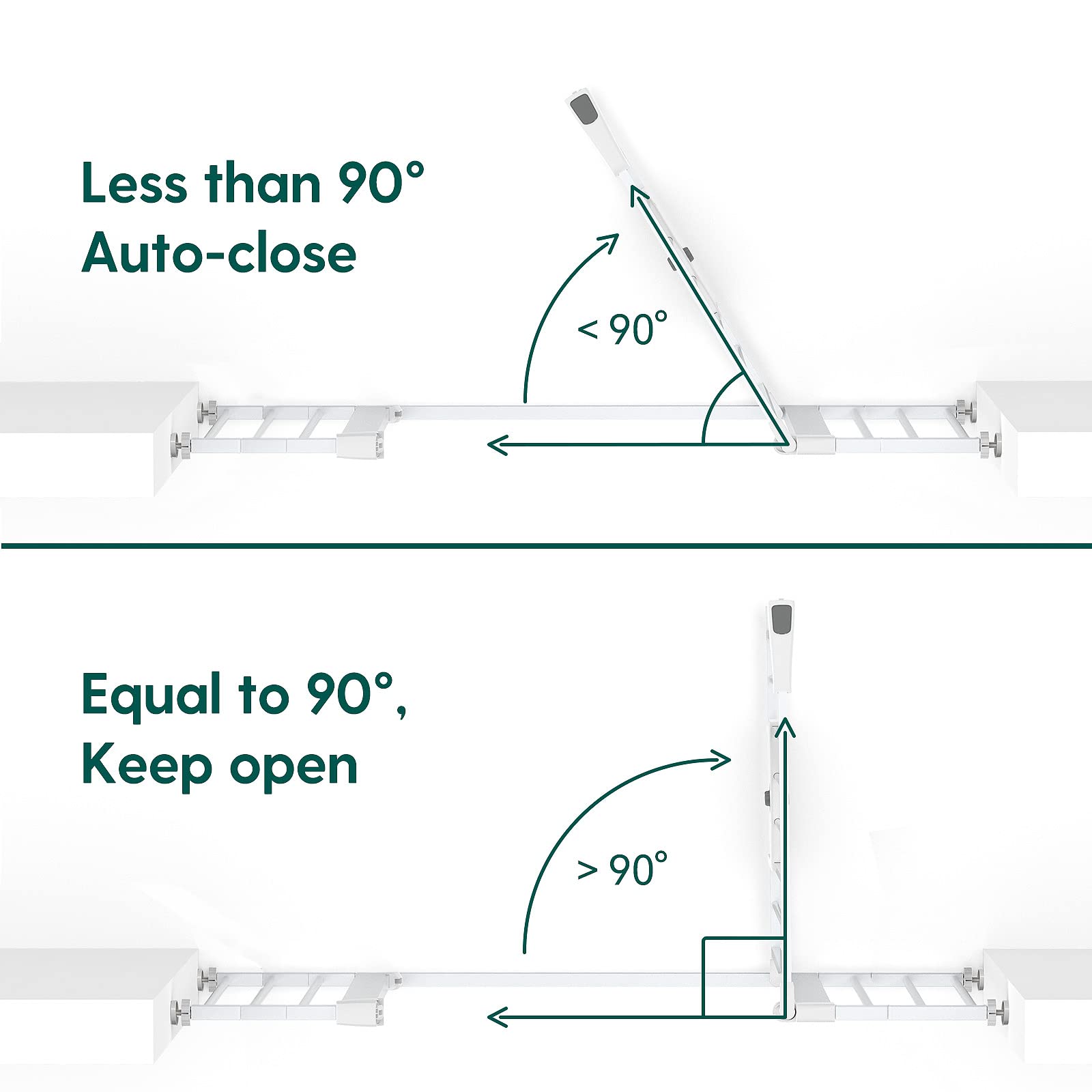 BABELIO white finish gate uses pressure cups for damage-free setup