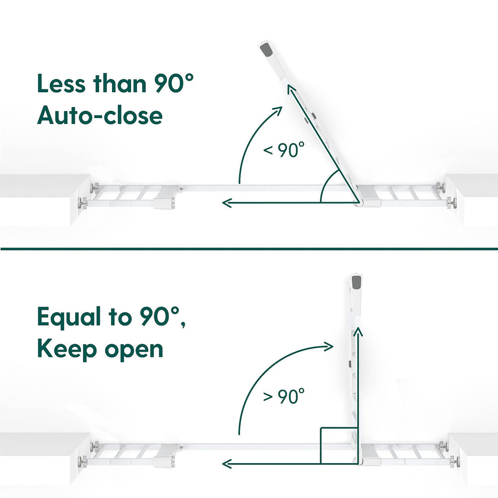 BABELIO white finish gate uses pressure cups for damage-free setup