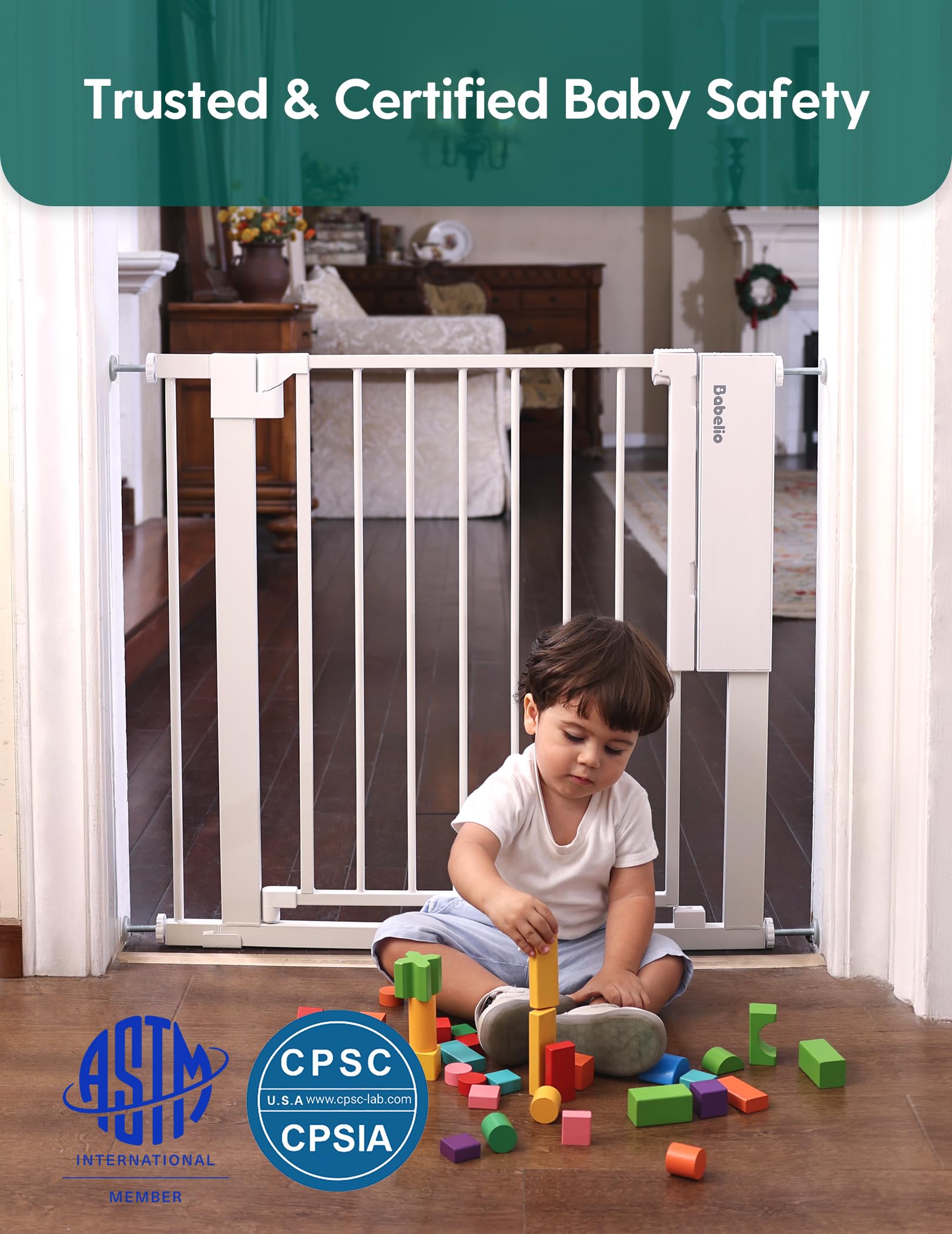 BABELIO wide-adjustable width gate fits multiple doorways.