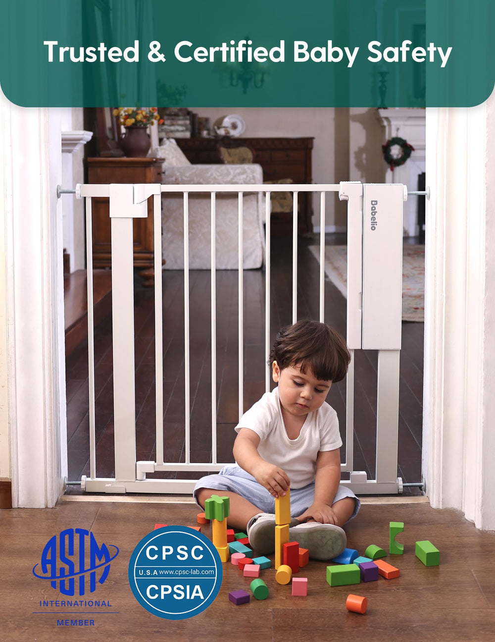 BABELIO wide-adjustable width gate fits multiple doorways.