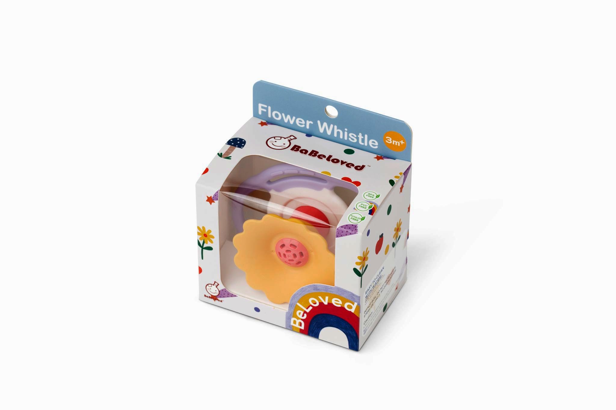 BaBeloved Flower Whistle gift-ready packaging illustrates ideal baby shower present.