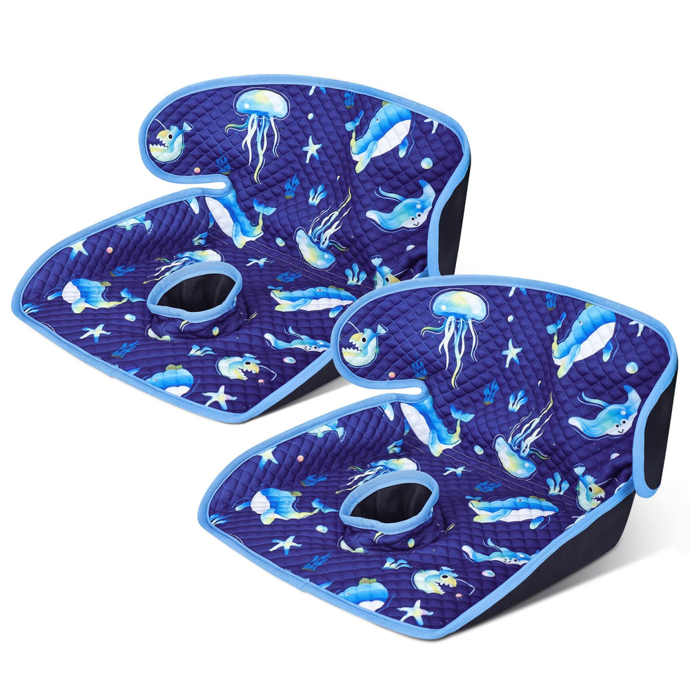 Babenest carseat potty protector cover with whale blue design helps engage toddlers during car trips.