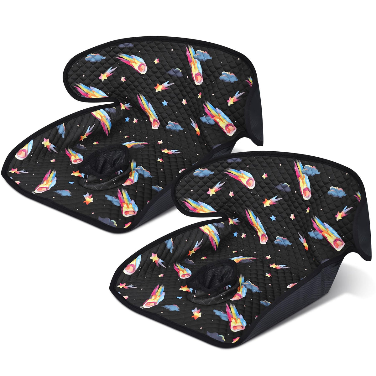 Babenest Meteor-Black car seat protector pattern reduces potty-training anxiety.