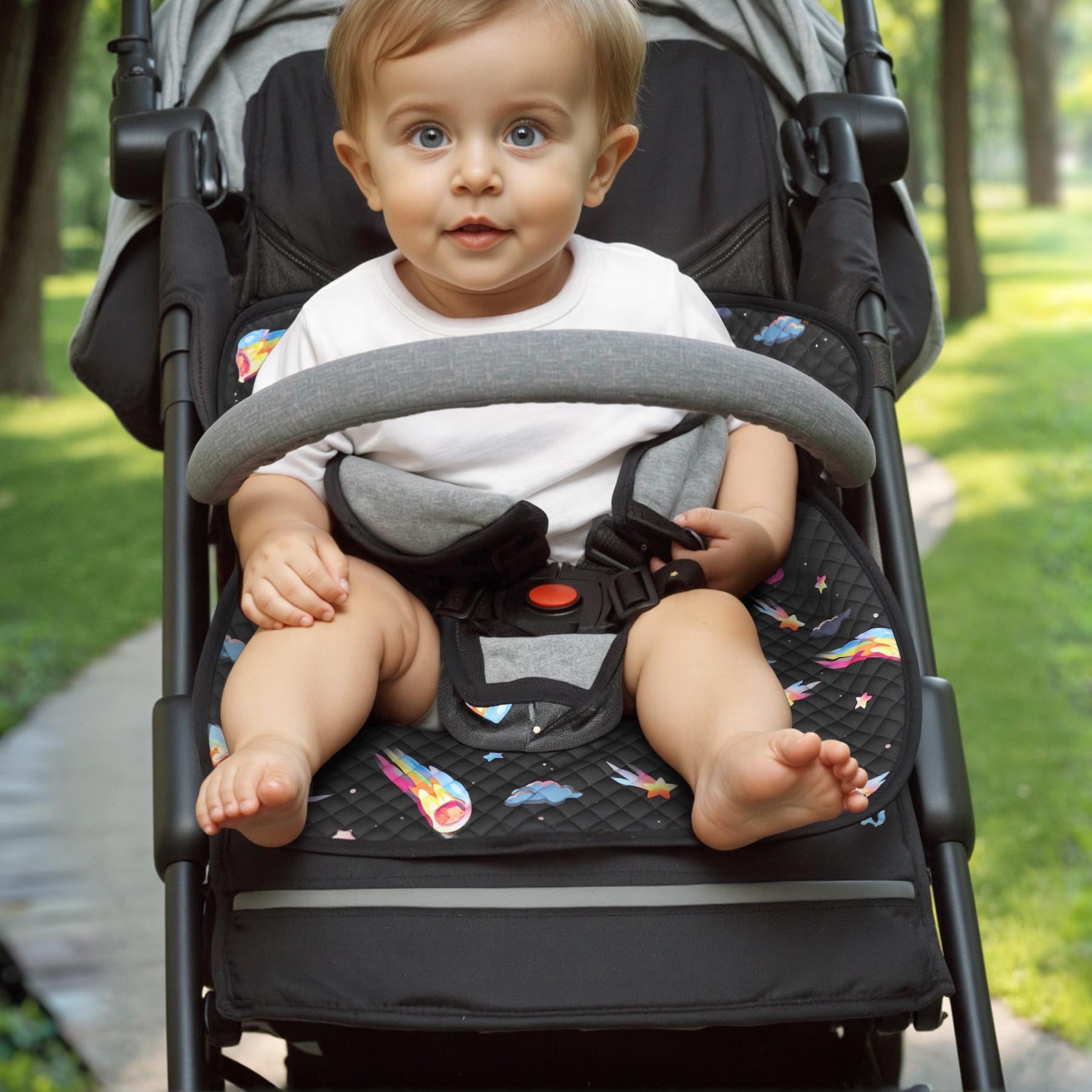 Babenest Meteor-Black universal-fit design adapts to car seats and strollers.