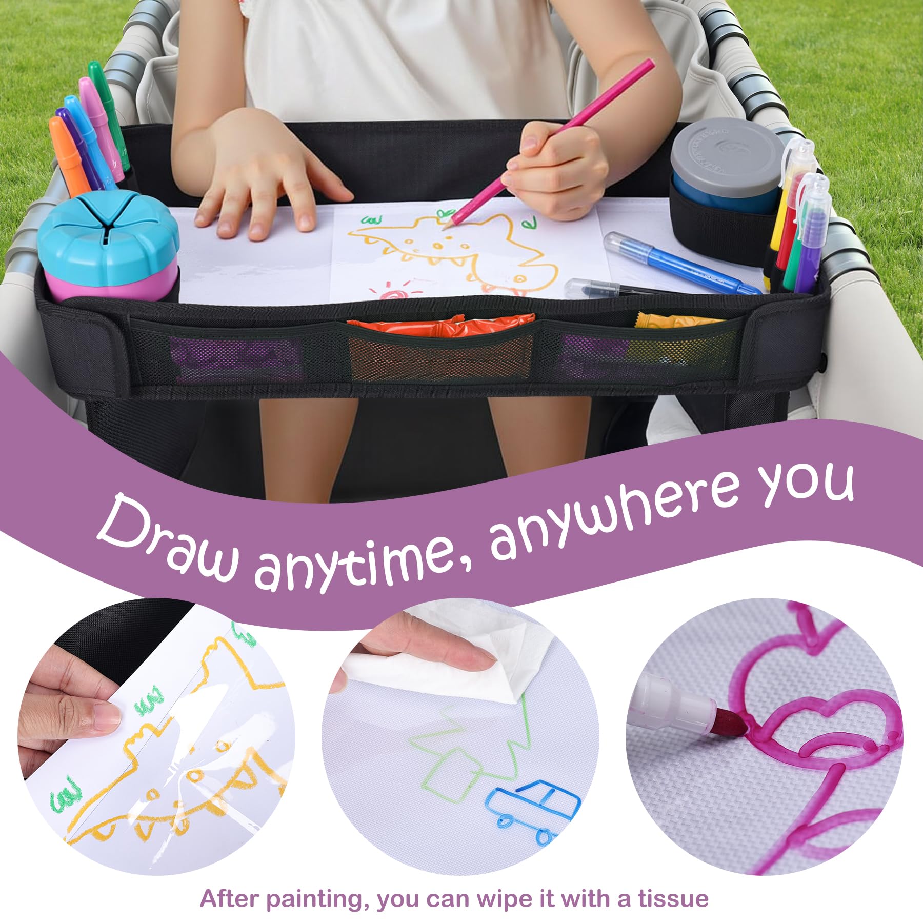 Babenest Stroller Snack Tray W4-folded-flat stores compactly after adventures.