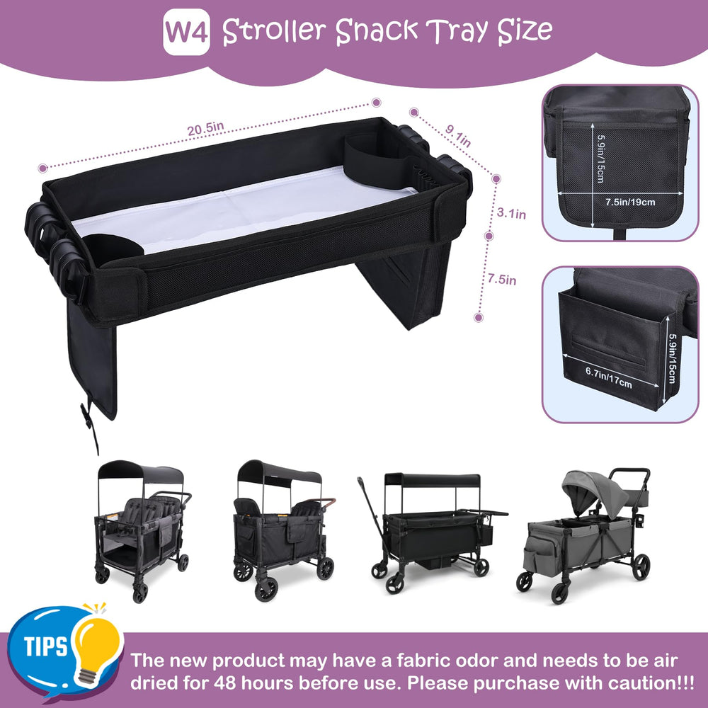 Babenest Stroller Snack Tray W4-mesh-bag keeps snacks and toys organized.