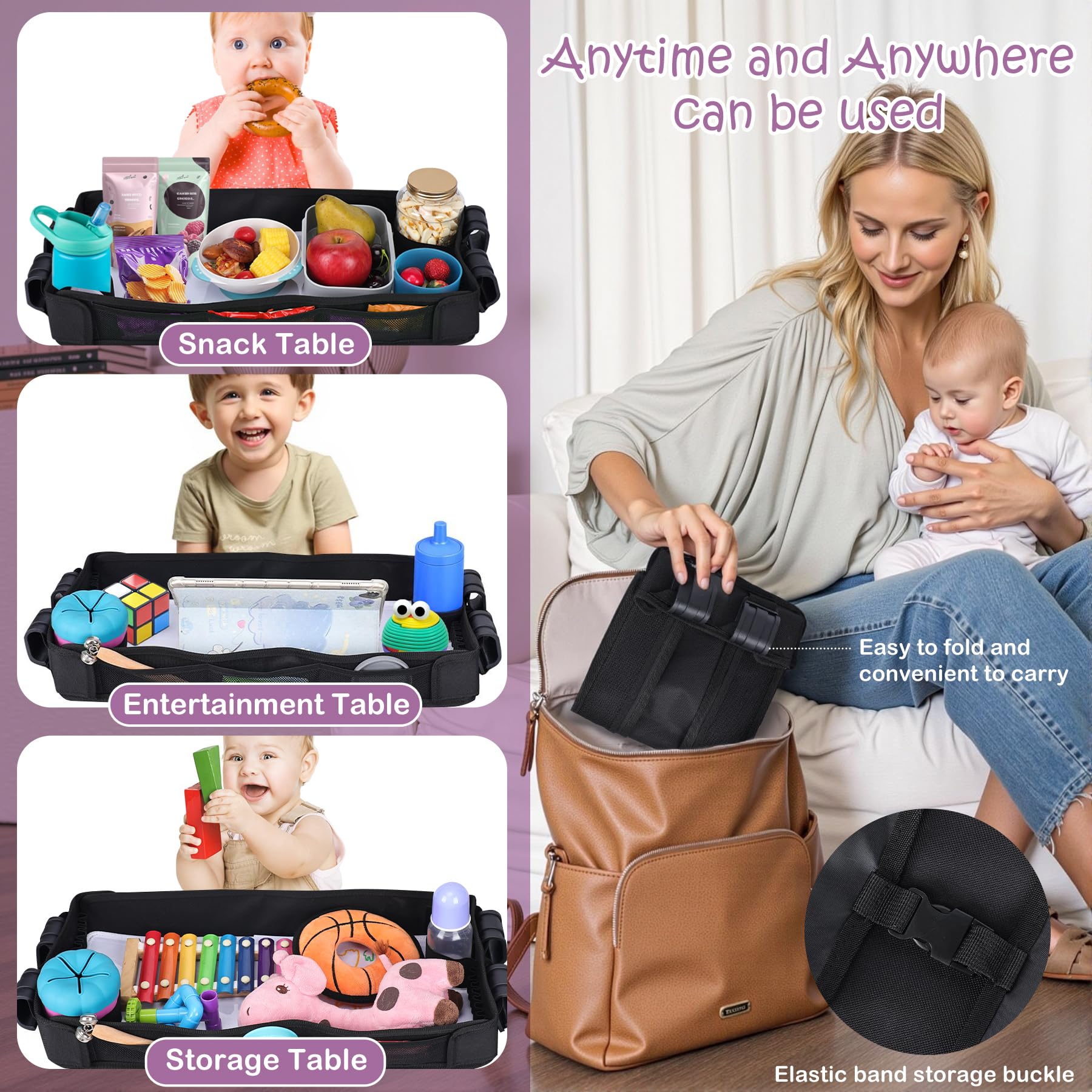 Babenest Stroller Snack Tray W4-pen-slot keeps crayons handy.