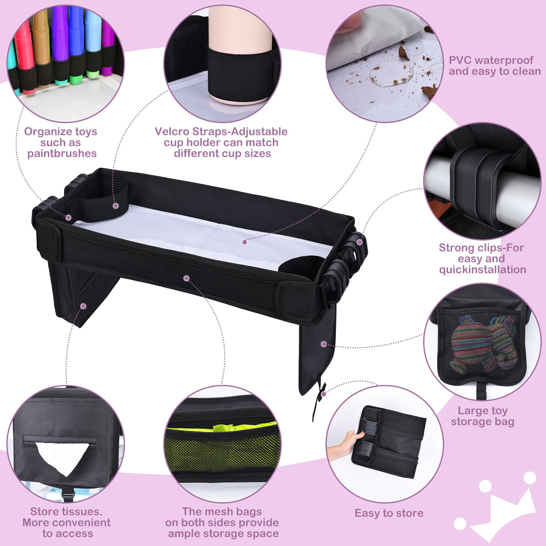 Babenest Stroller Snack Tray W4-waterproof-surface cleans quickly with a damp cloth.