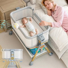 BabeNova 3-in-1 bassinet bedside sleeper side view, convenient night nursing access
