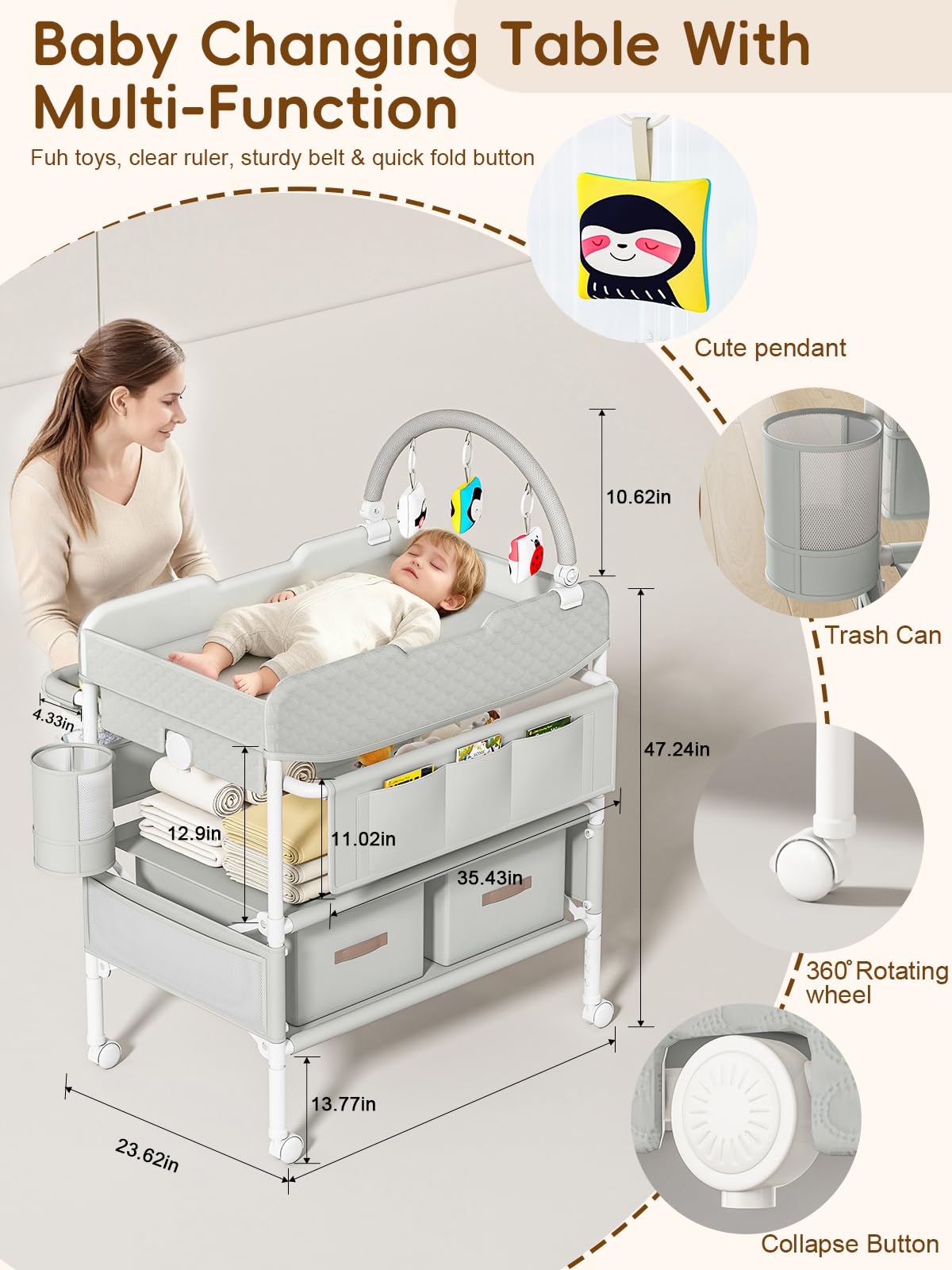 BabeNova dresser with storage drawers keeps baby essentials neatly organized.