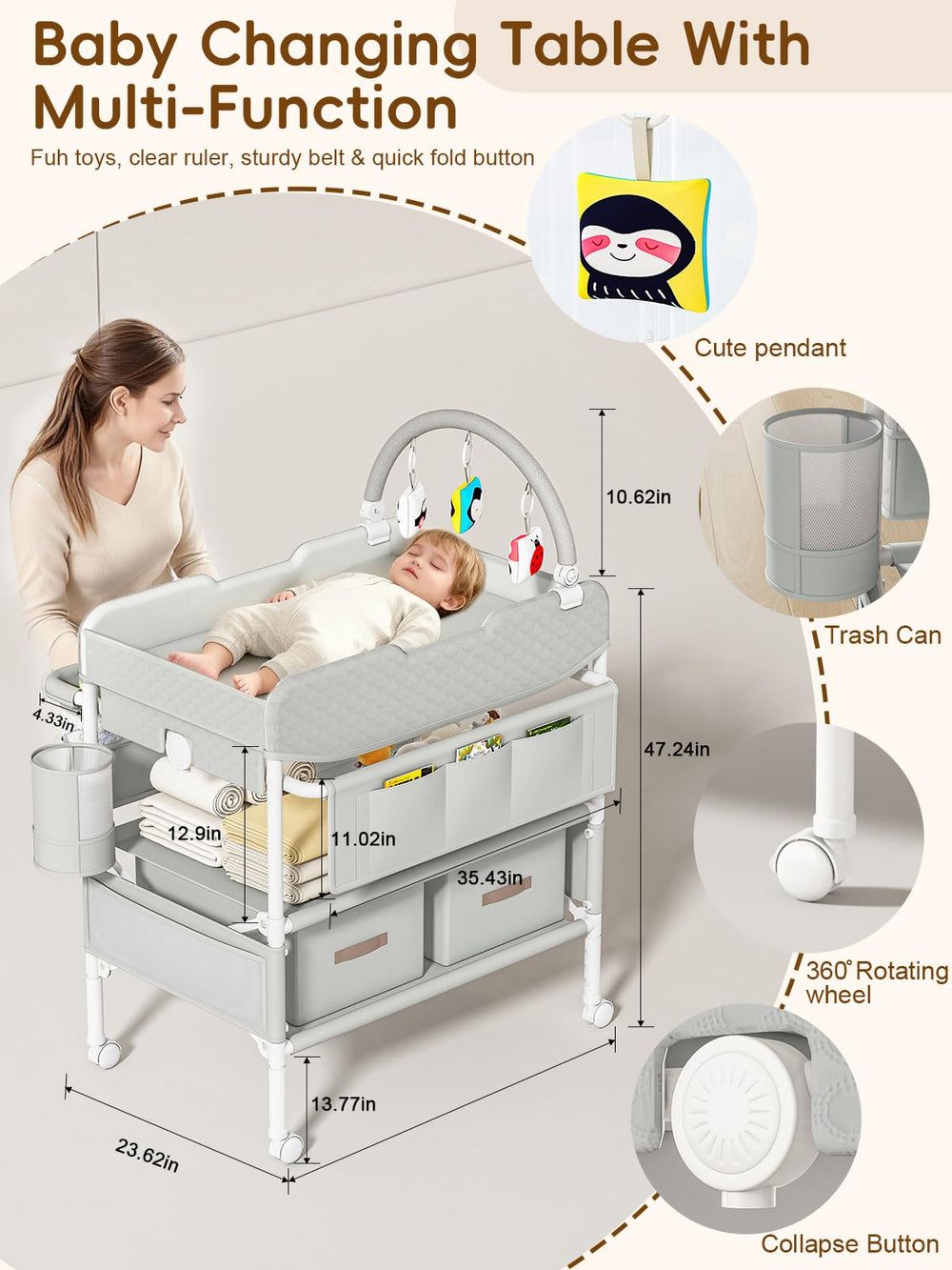 BabeNova dresser with storage drawers keeps baby essentials neatly organized.