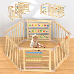 BabeNova foldable wooden playpen — spacious indoor play area for babies.