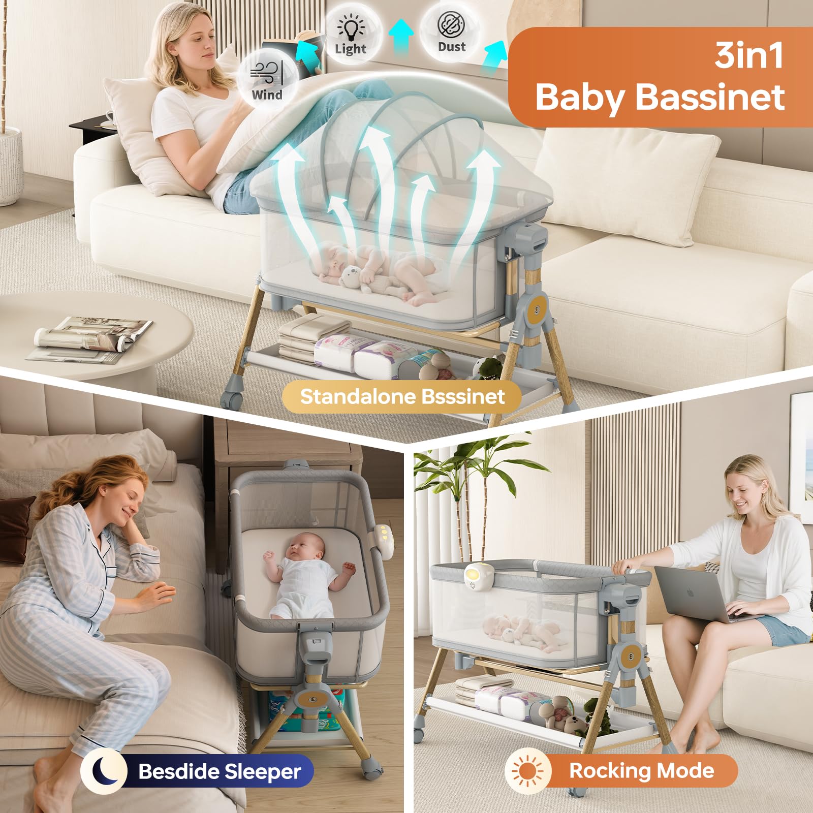 BabeNova lockable wheels enable safe, portable room-to-room placement