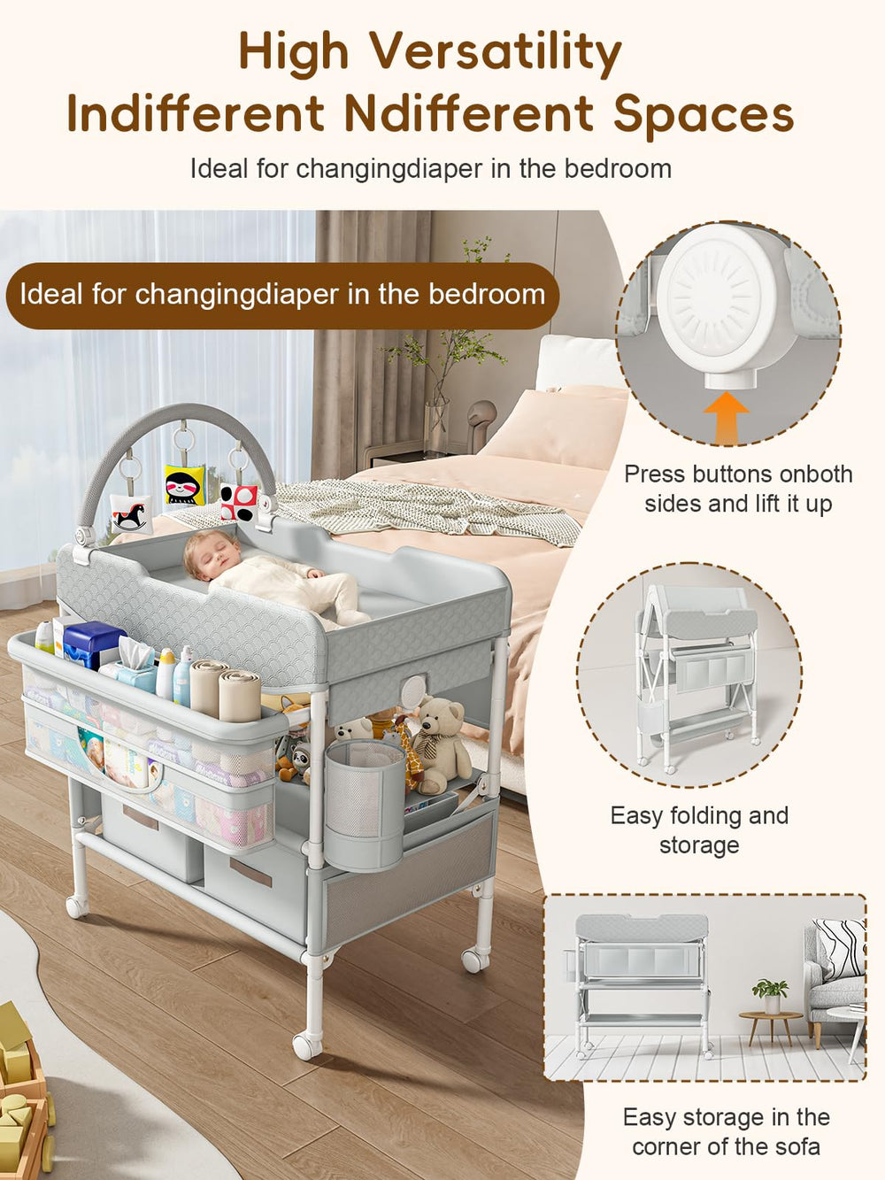 BabeNova locking wheels ensure safe, portable use across rooms.