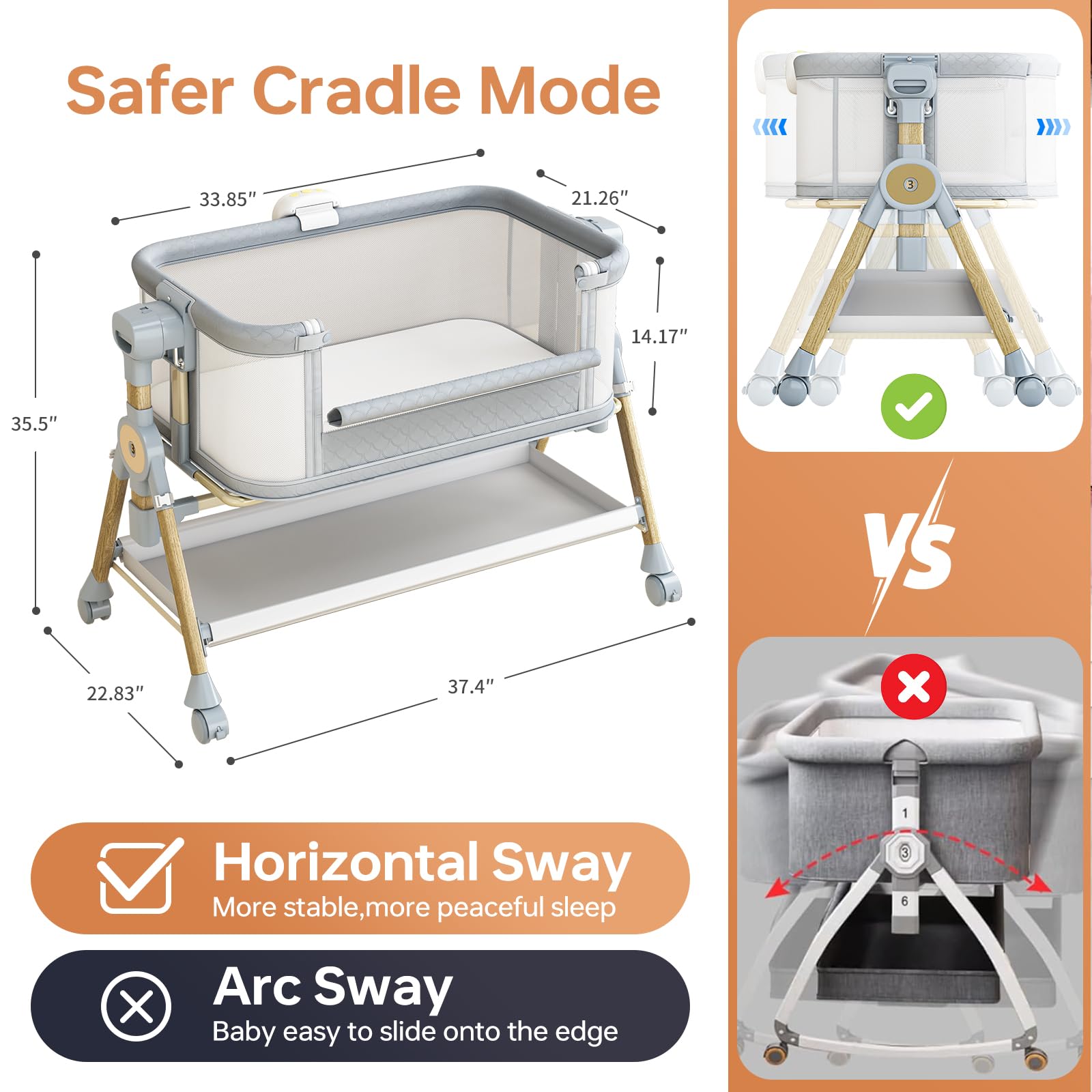 BabeNova rocking bassinet motion, smooth sway for soothing baby to sleep