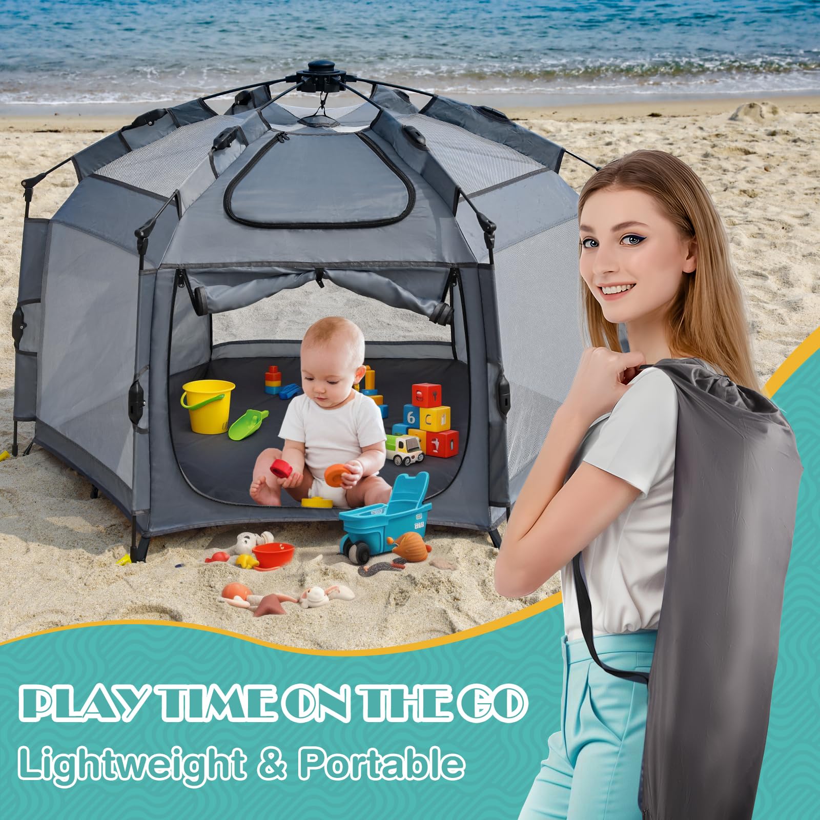 Babepai pop up playpen 55-wide dimensions indicate spacious play