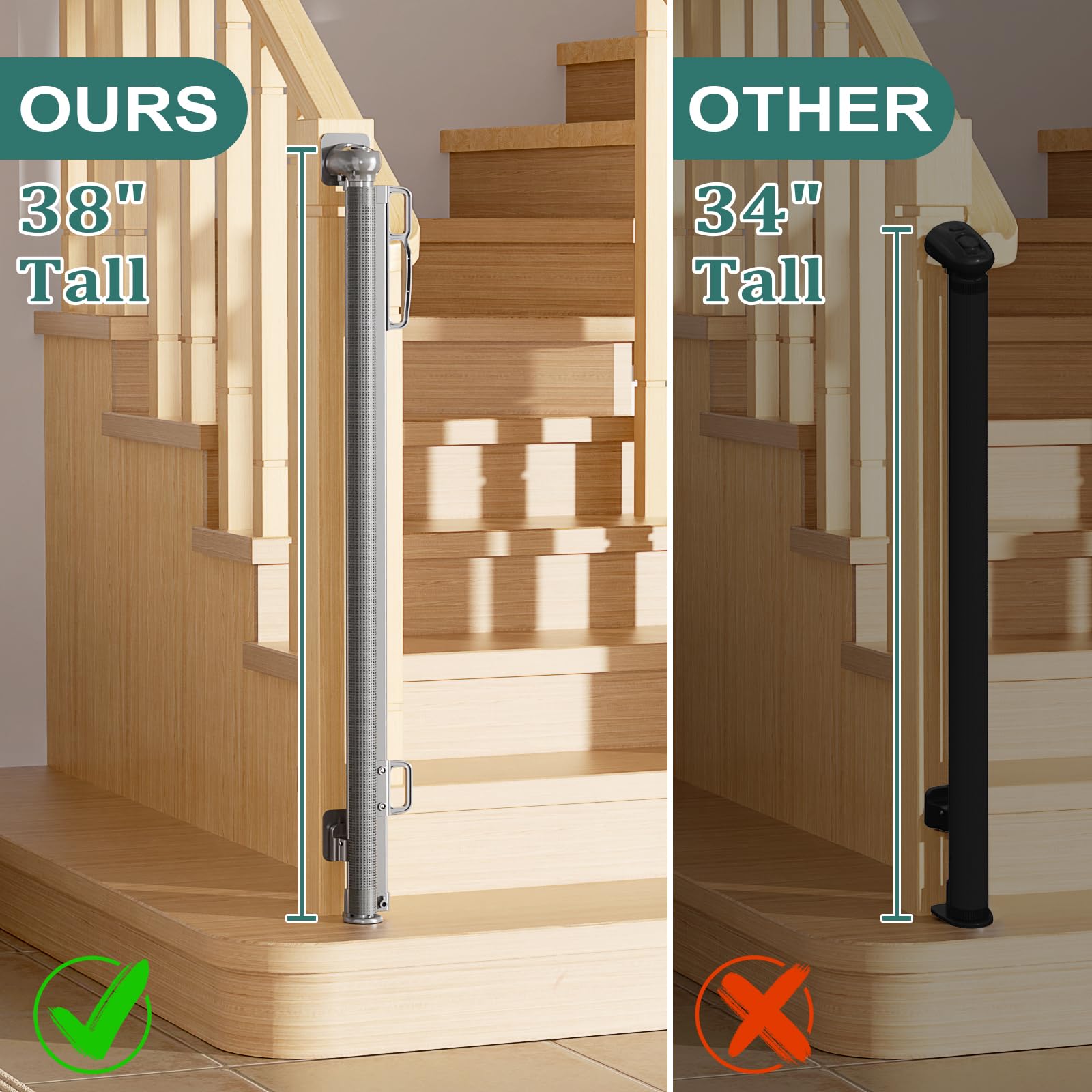 Babepai retractable gate lower-bracket adjustment fits baseboard heights precisely.
