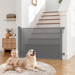 Babepai retractable gate spans a wide doorway for safer child passage.
