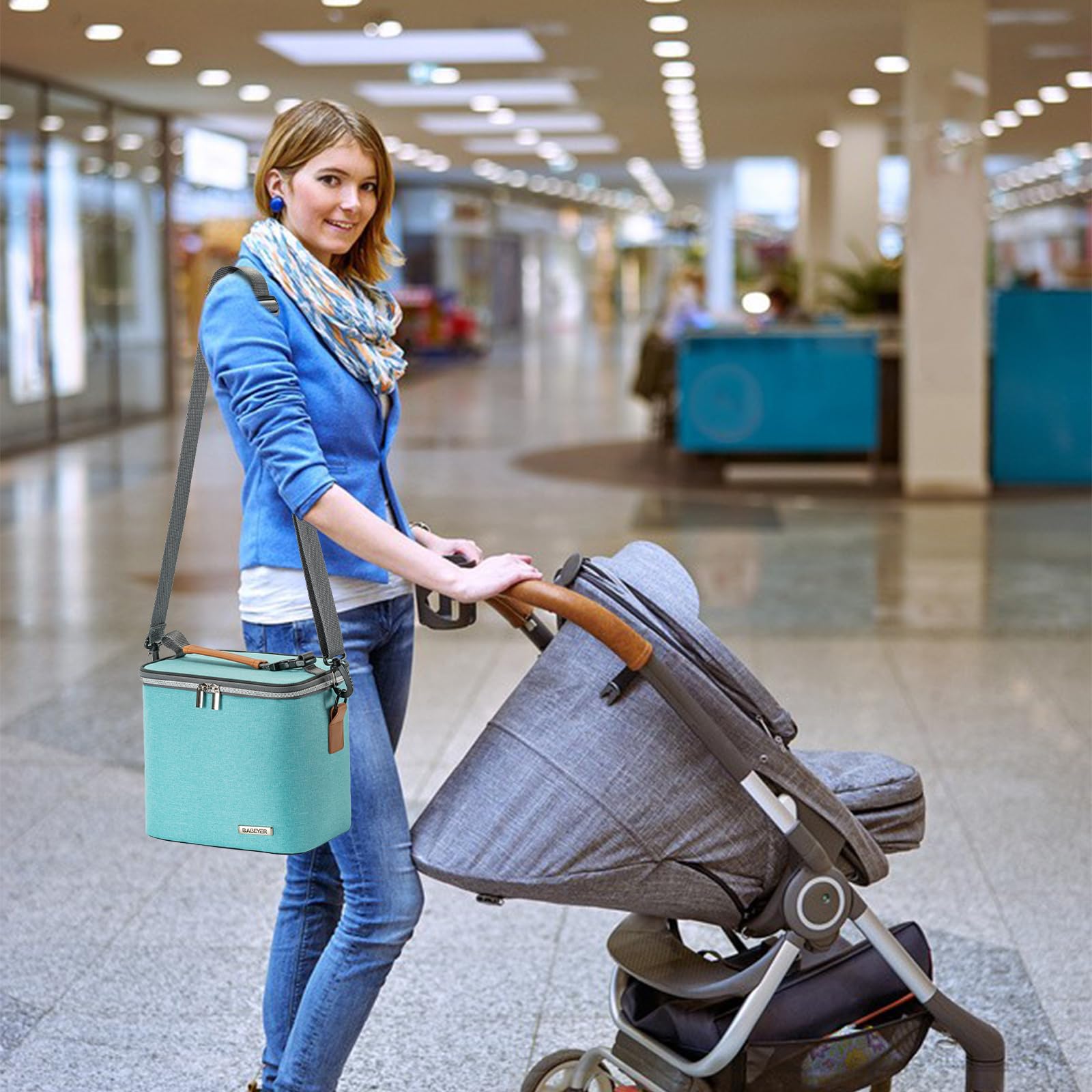 BABEYER bag-in-use-stroller shows hands-free transport during strolls