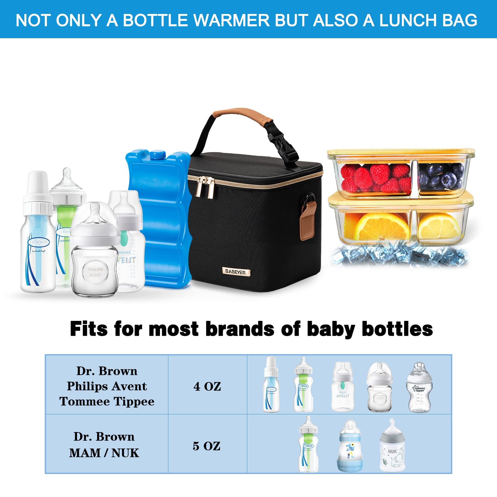 BABEYER bottle-slot-fits-six-5oz demonstrates capacity for six 5-ounce bottles for daycare.