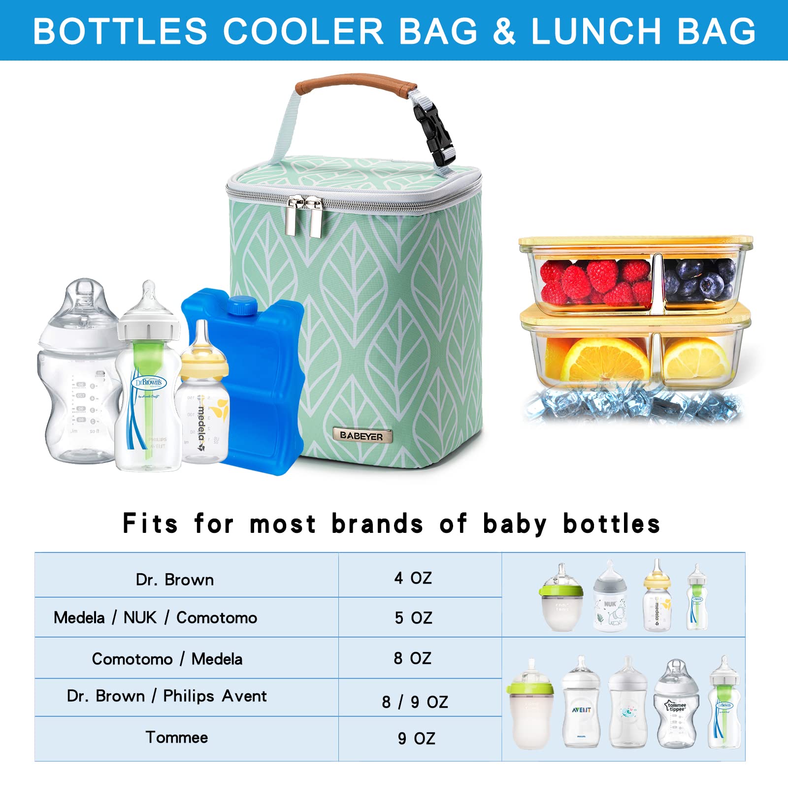 BABEYER breast milk cooler bag detachable buckle handle attached to stroller for easy transport.