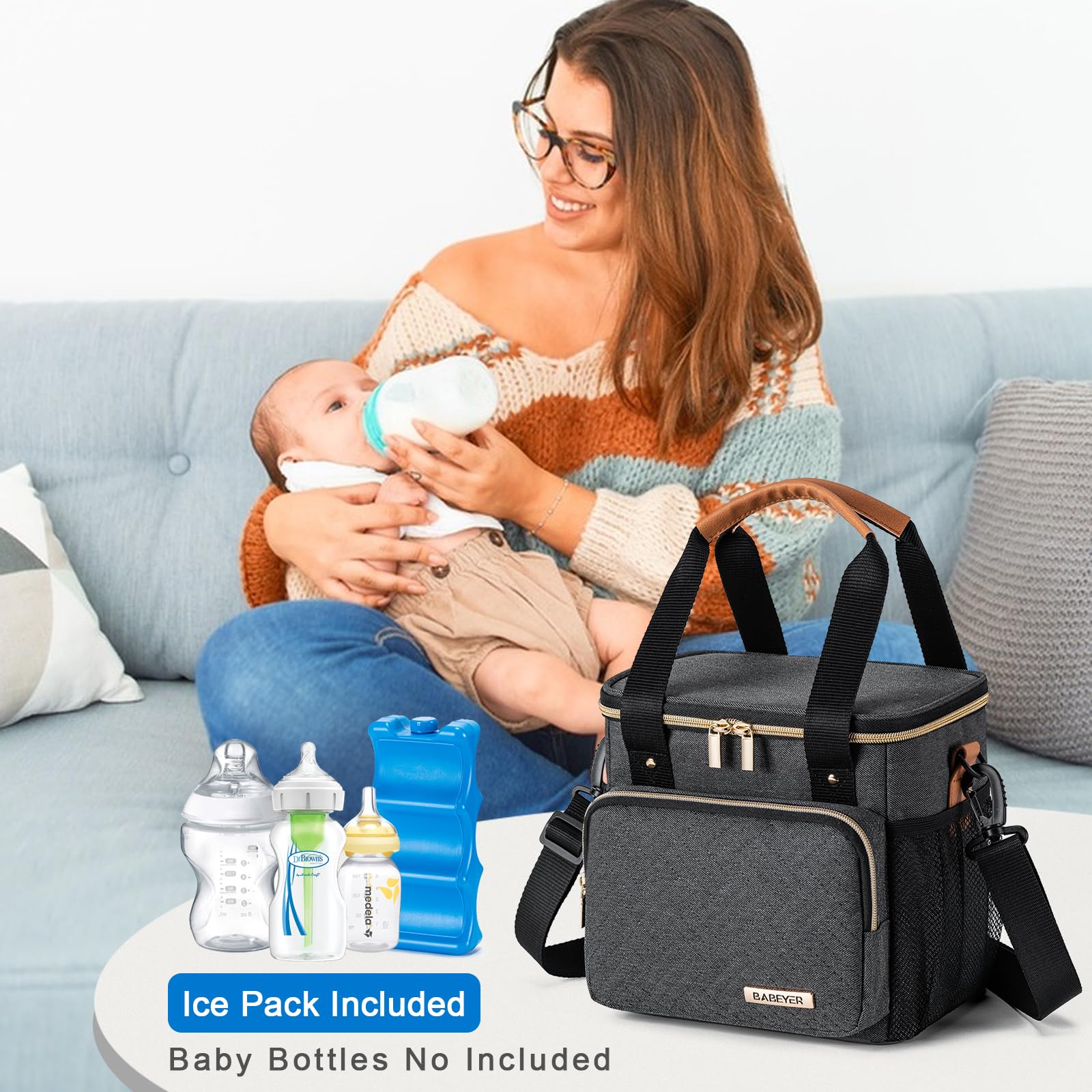 BABEYER breastmilk bag adjustable shoulder strap for comfortable carrying.