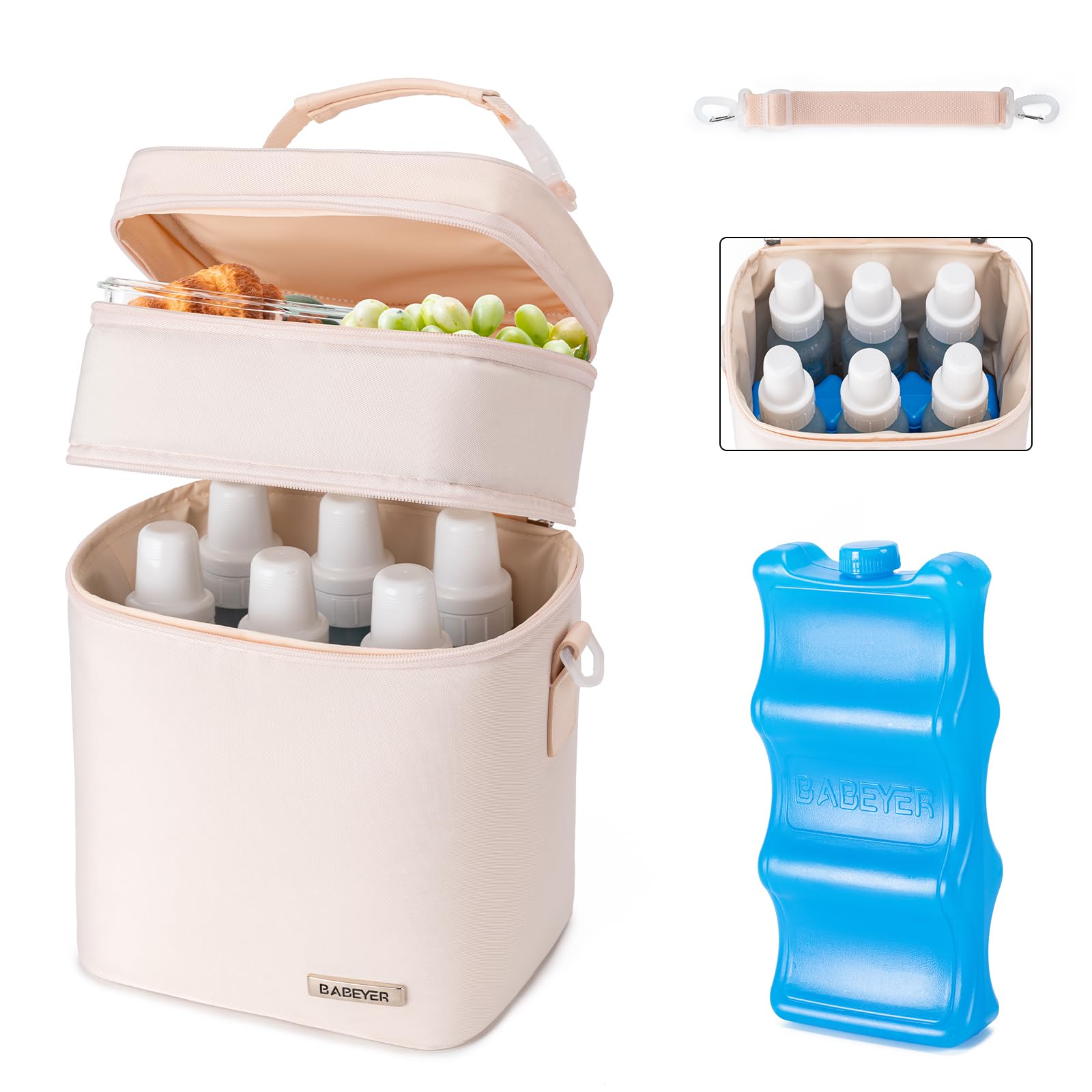 BABEYER breastmilk cooler bag with six 9-ounce bottles keeps milk cool on the go