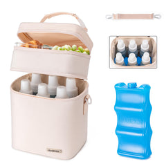 BABEYER breastmilk cooler bag with six 9-ounce bottles keeps milk cool on the go