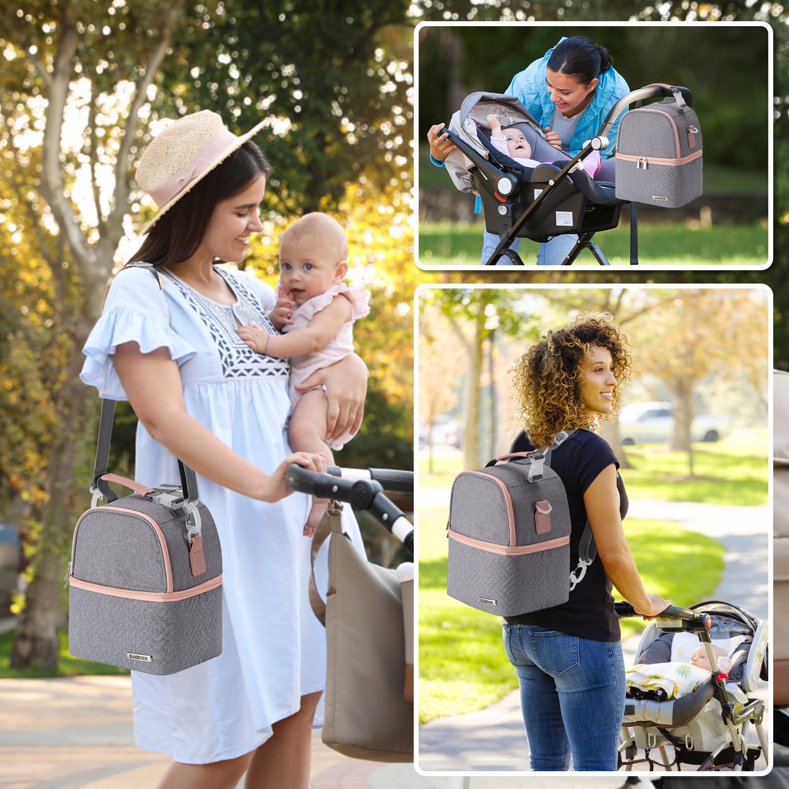 BABEYER cooler bag adjustable strap offers cross-body or backpack use