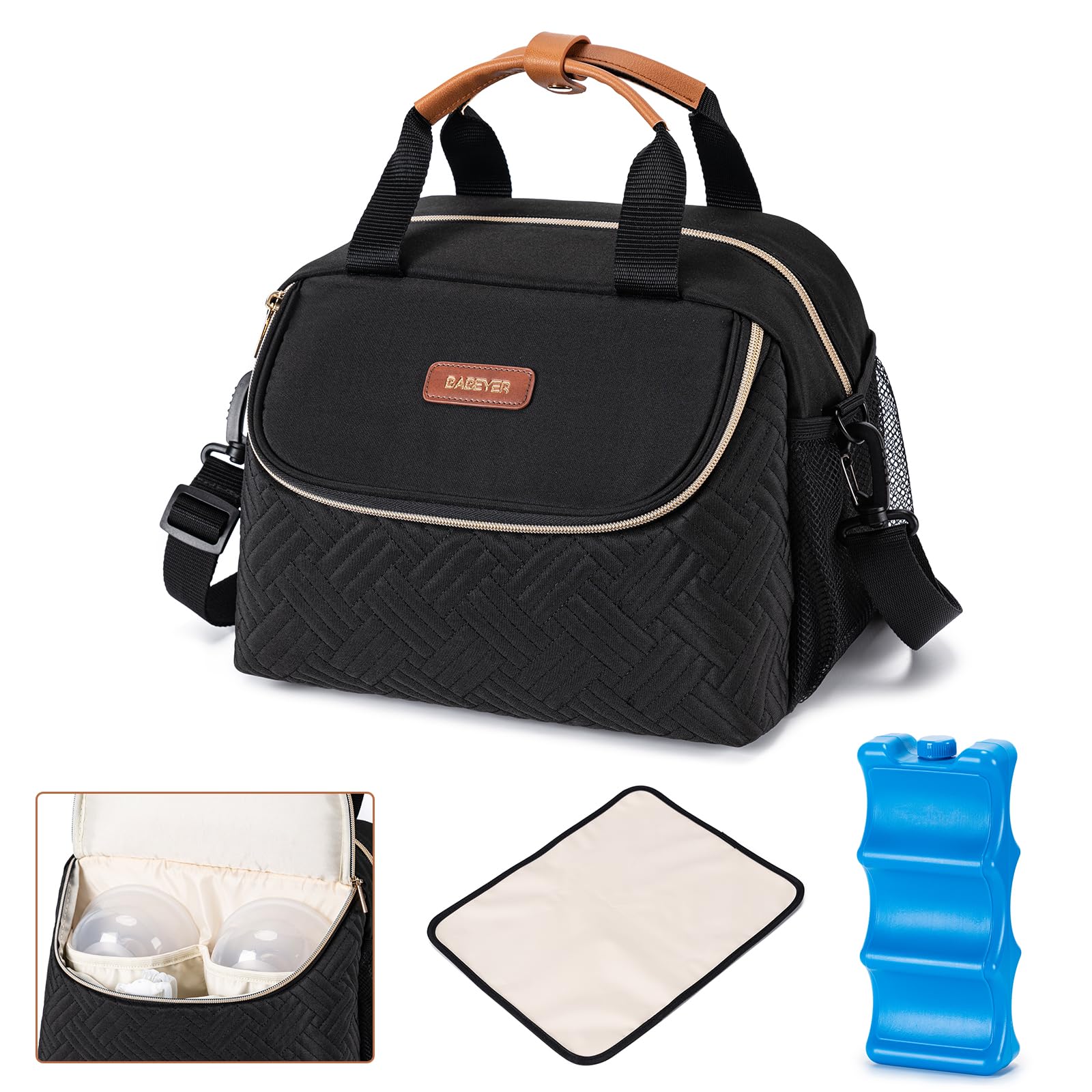 BABEYER breastmilk cooler bag black front view for travel-ready use