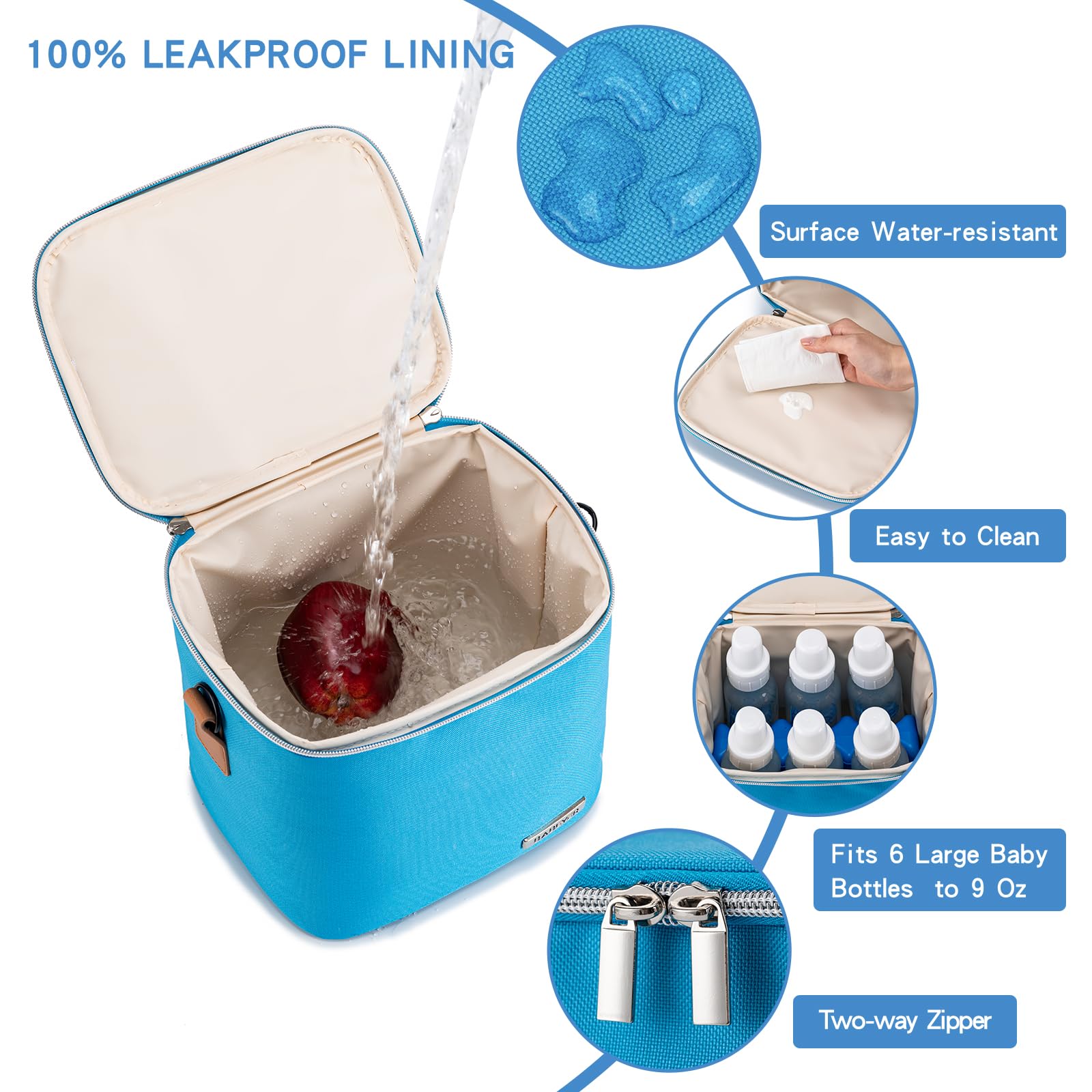 BABEYER breastmilk cooler bag blue adjustable strap ensures comfortable, hands-free transport.