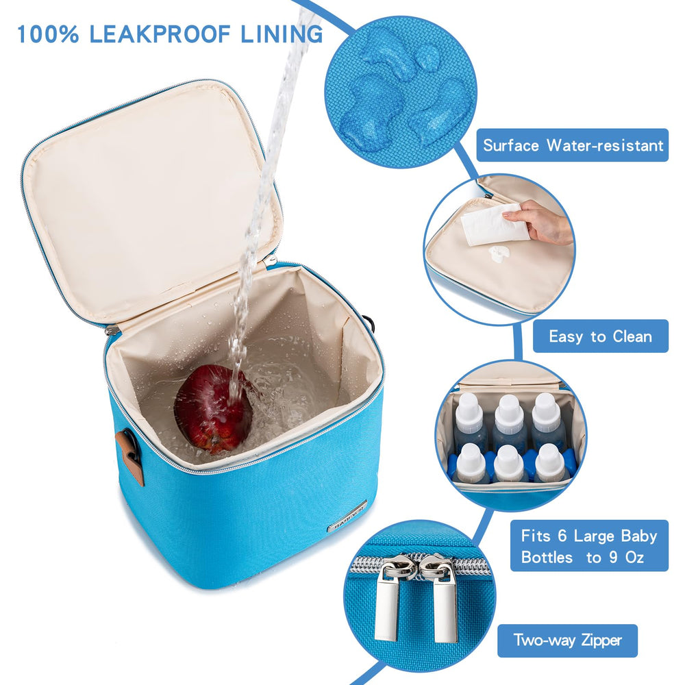 BABEYER breastmilk cooler bag blue adjustable strap ensures comfortable, hands-free transport.