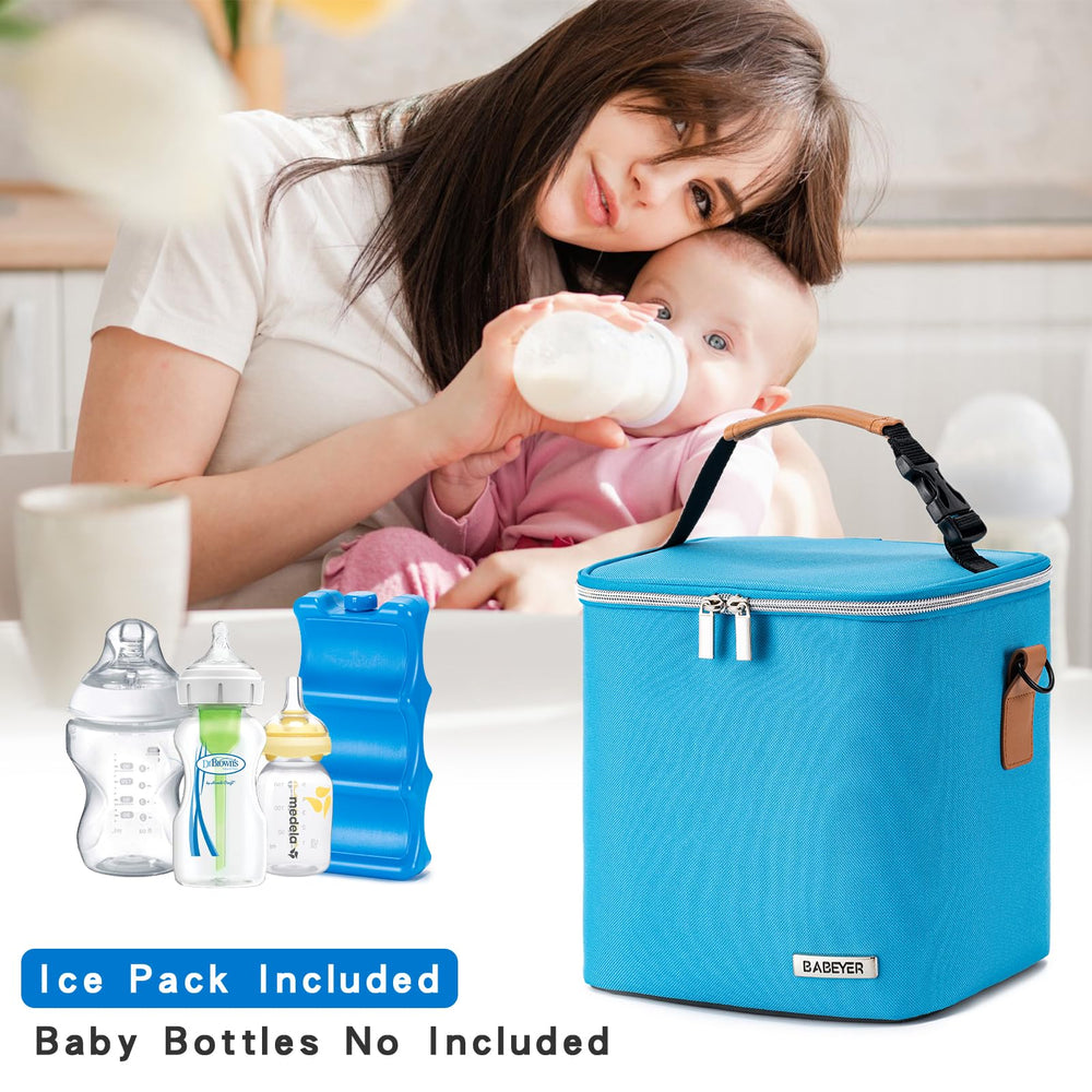 BABEYER breastmilk cooler bag blue durable fabric and wipeable lining for busy days.