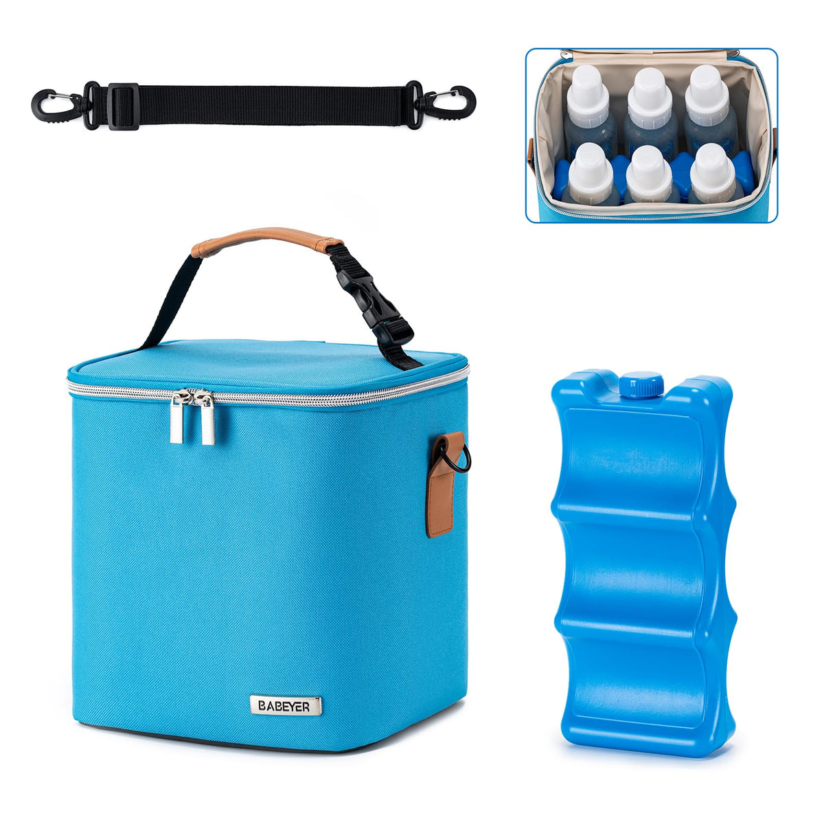 BABEYER breastmilk cooler bag blue front view keeps milk cold during daycare and travel.