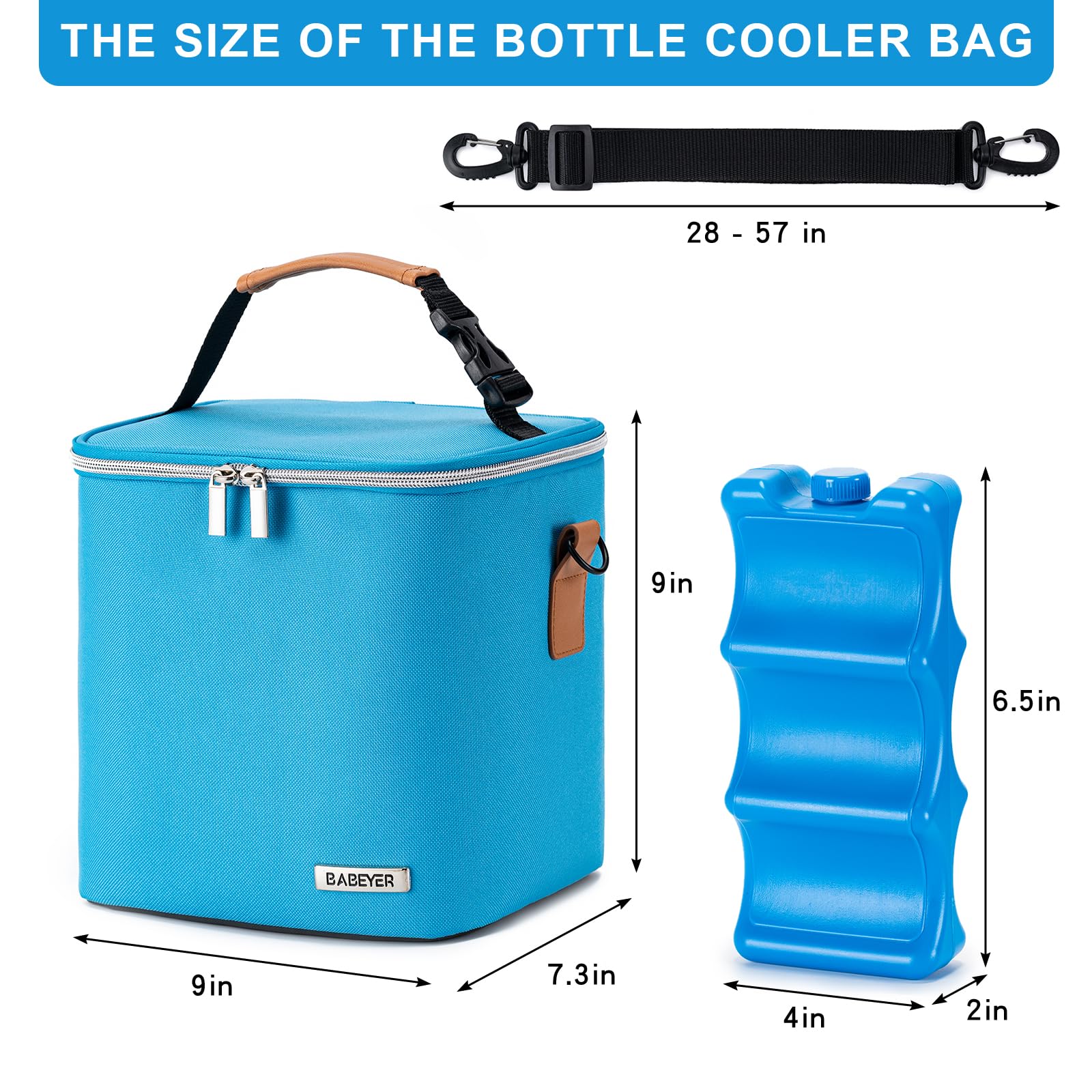 BABEYER breastmilk cooler bag blue stroller-friendly handle supports quick on-the-go use.
