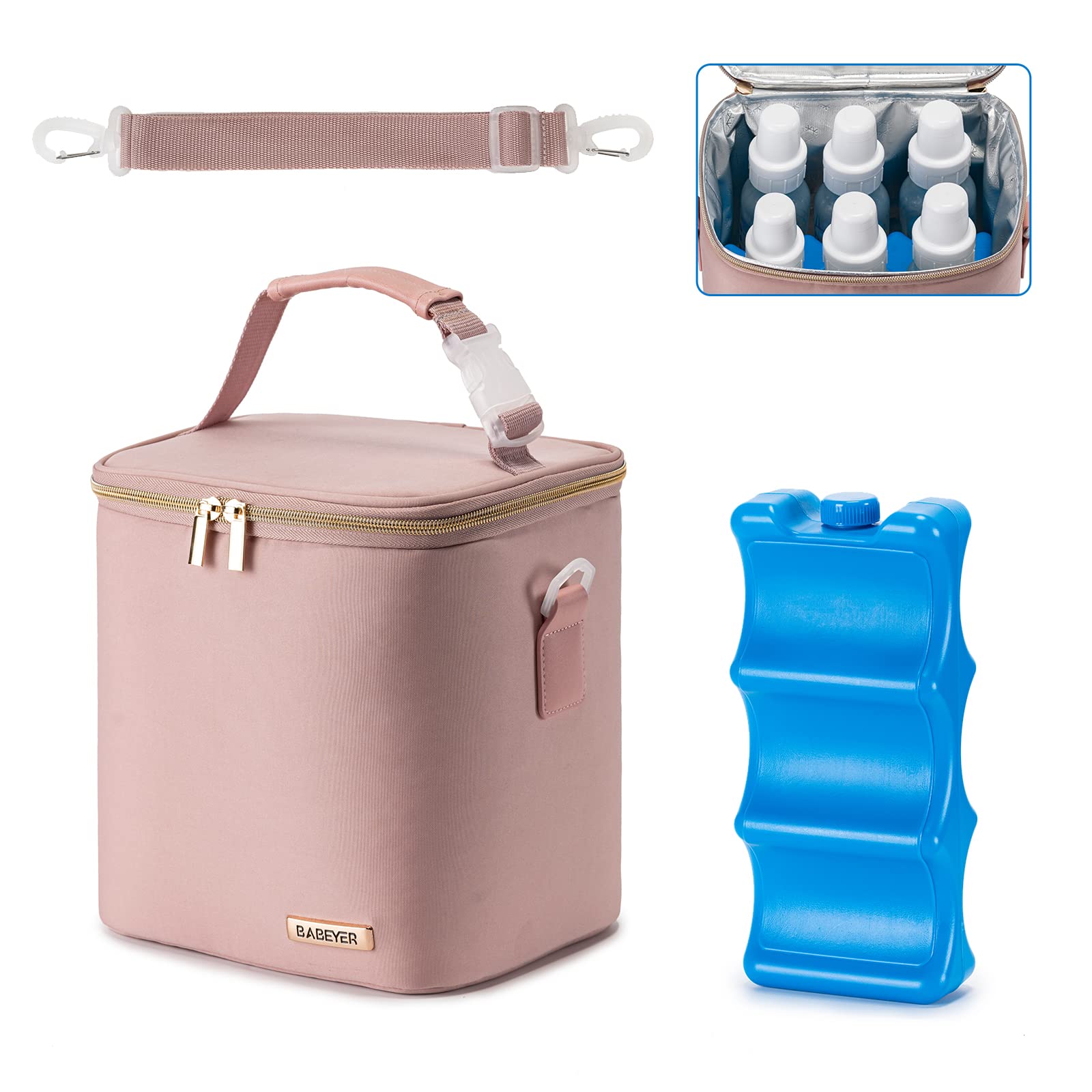 BABEYER breastmilk cooler bag demonstrates 6-bottle capacity for on-the-go feeding convenience.