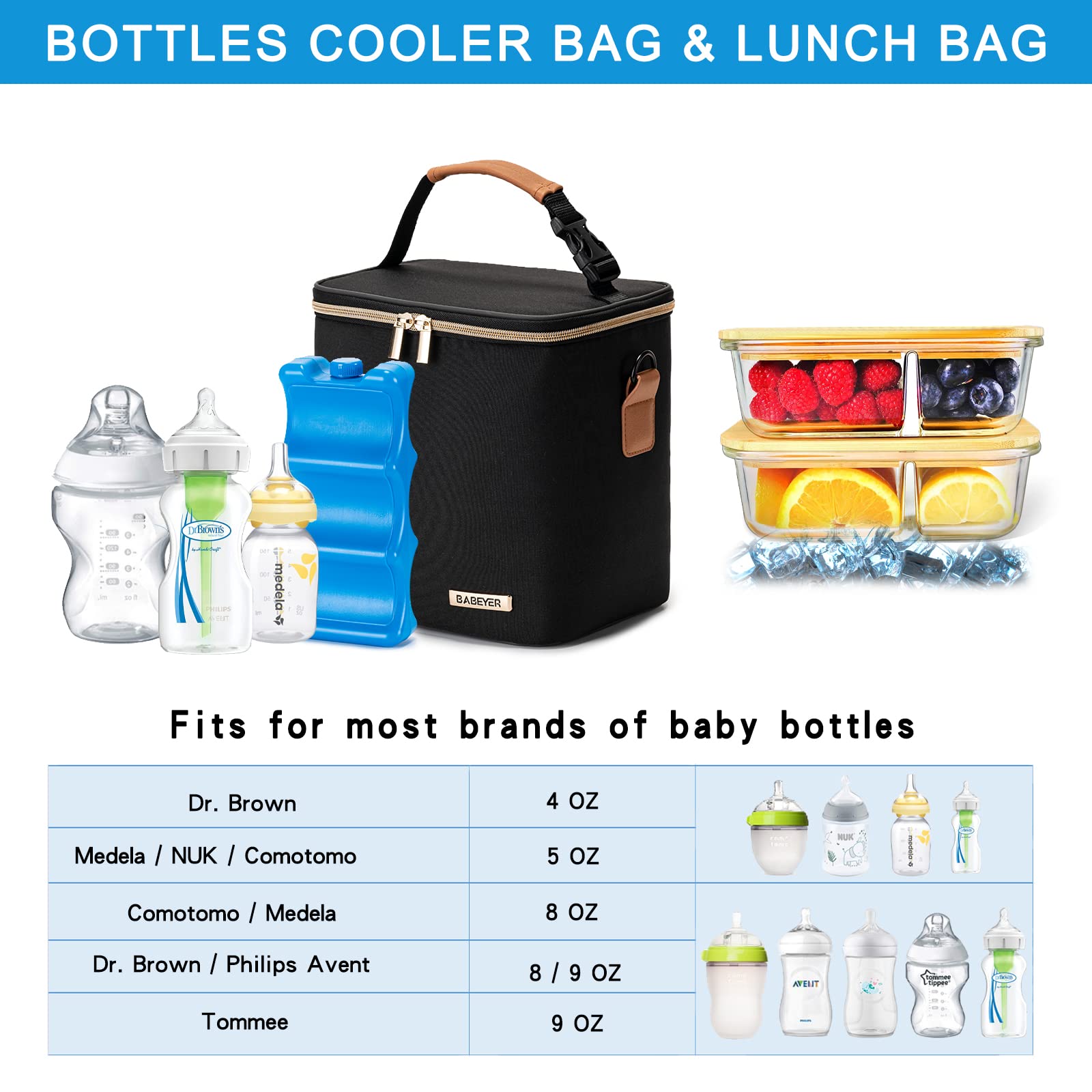 BABEYER capacity shows holds up to six 9-ounce bottles