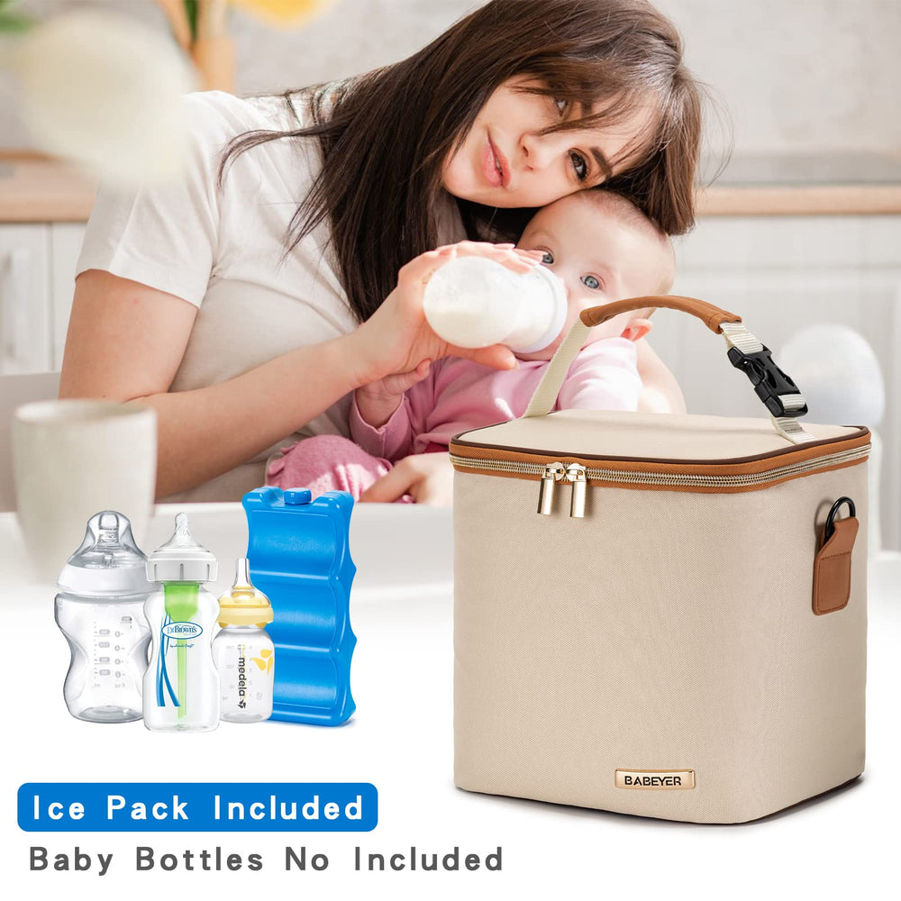 BABEYER cream-colored bottle bag showcases durable, wipeable interior
