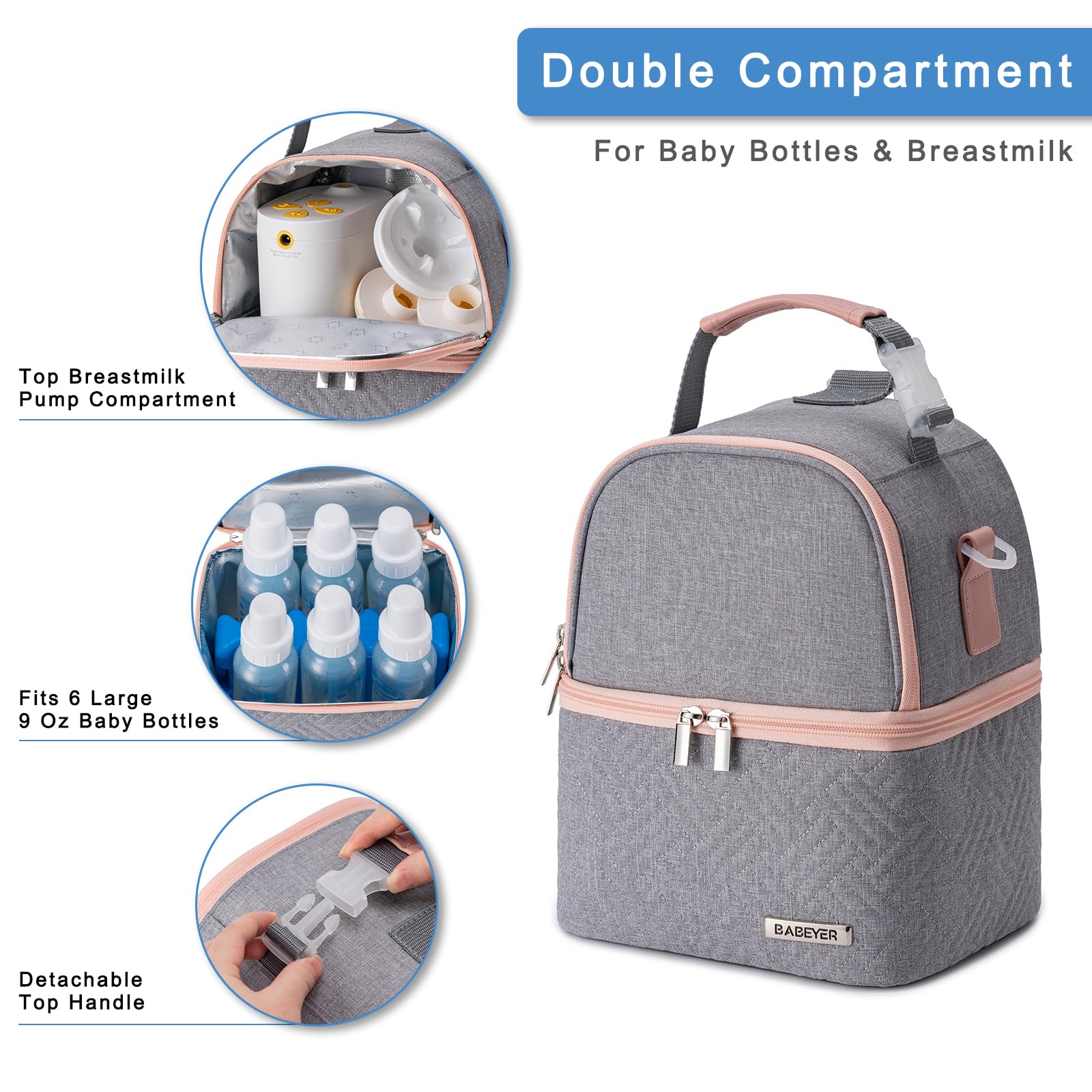 BABEYER breastmilk cooler bag double-layer compartments for pumps and bottles usability