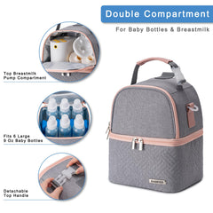 BABEYER breastmilk cooler bag double-layer compartments for pumps and bottles usability