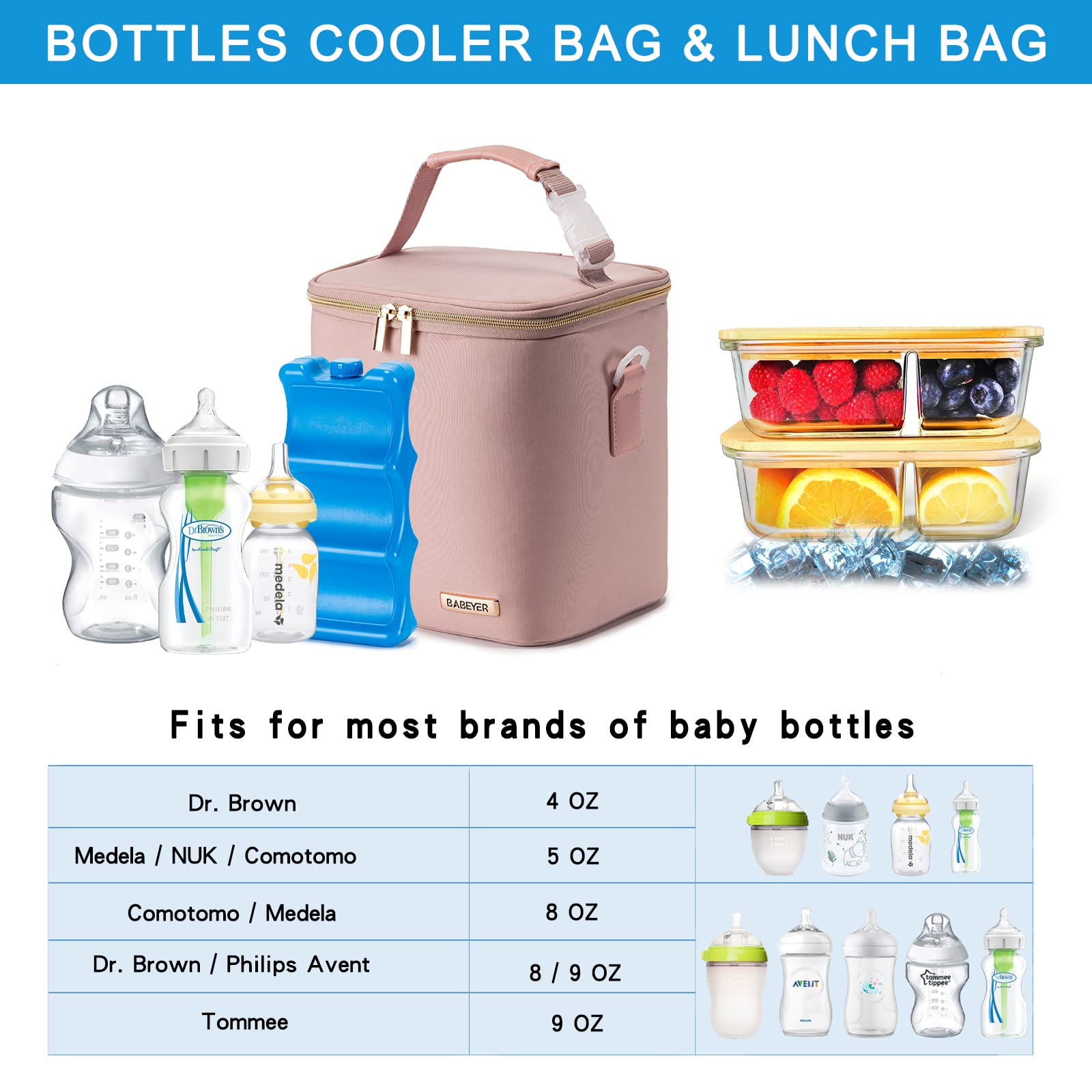 Durable fabric and wipe-clean lining of the BABEYER bag simplify cleanup after busy days.