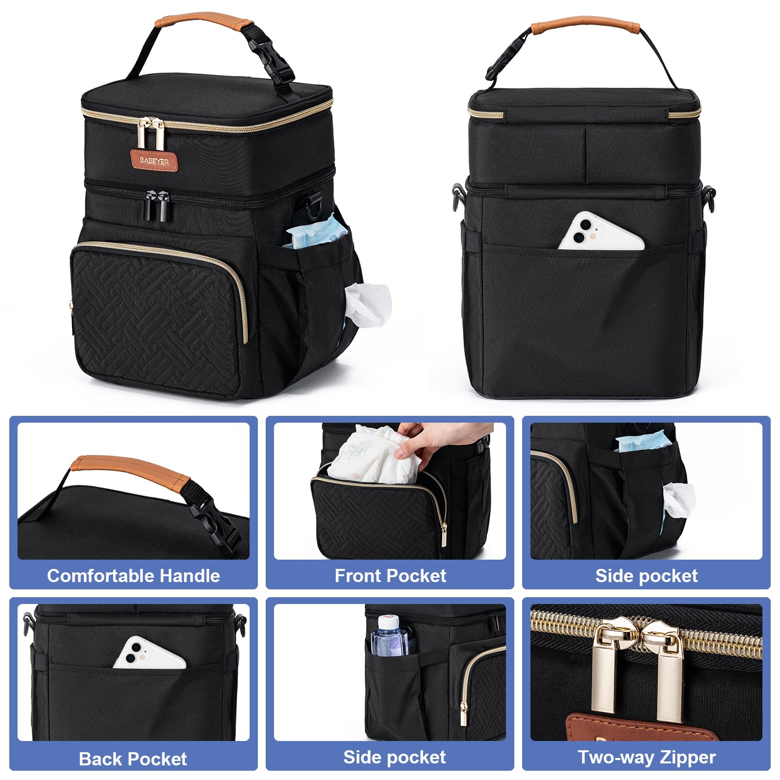 BABEYER insulated breastmilk cooler bag adjustable strap hands-free transport