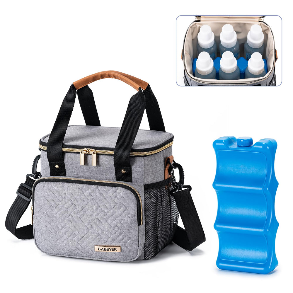 BABEYER breastmilk cooler bag front view shows six-bottle capacity for on-the-go feeding