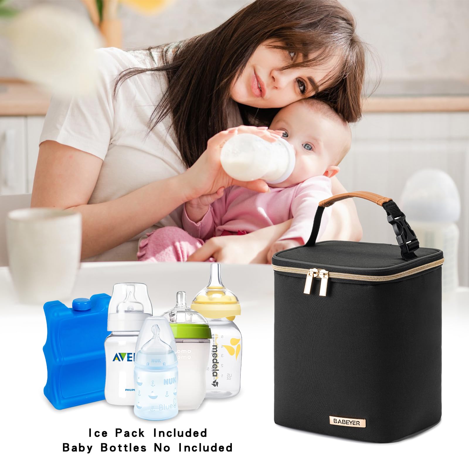 BABEYER breastmilk cooler bag with ice pack included helps maintain temperature reliably.