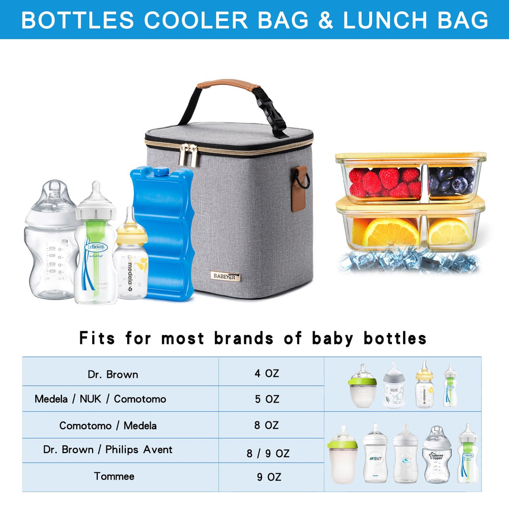 BABEYER breastmilk cooler bag with ice pack keeps milk cool during travel and daycare.