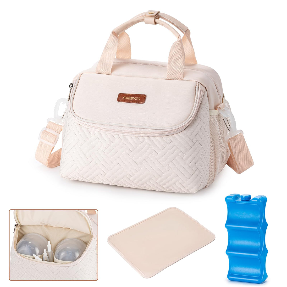 BABEYER breastmilk cooler bag with ice pack keeps bottles cold on the go.