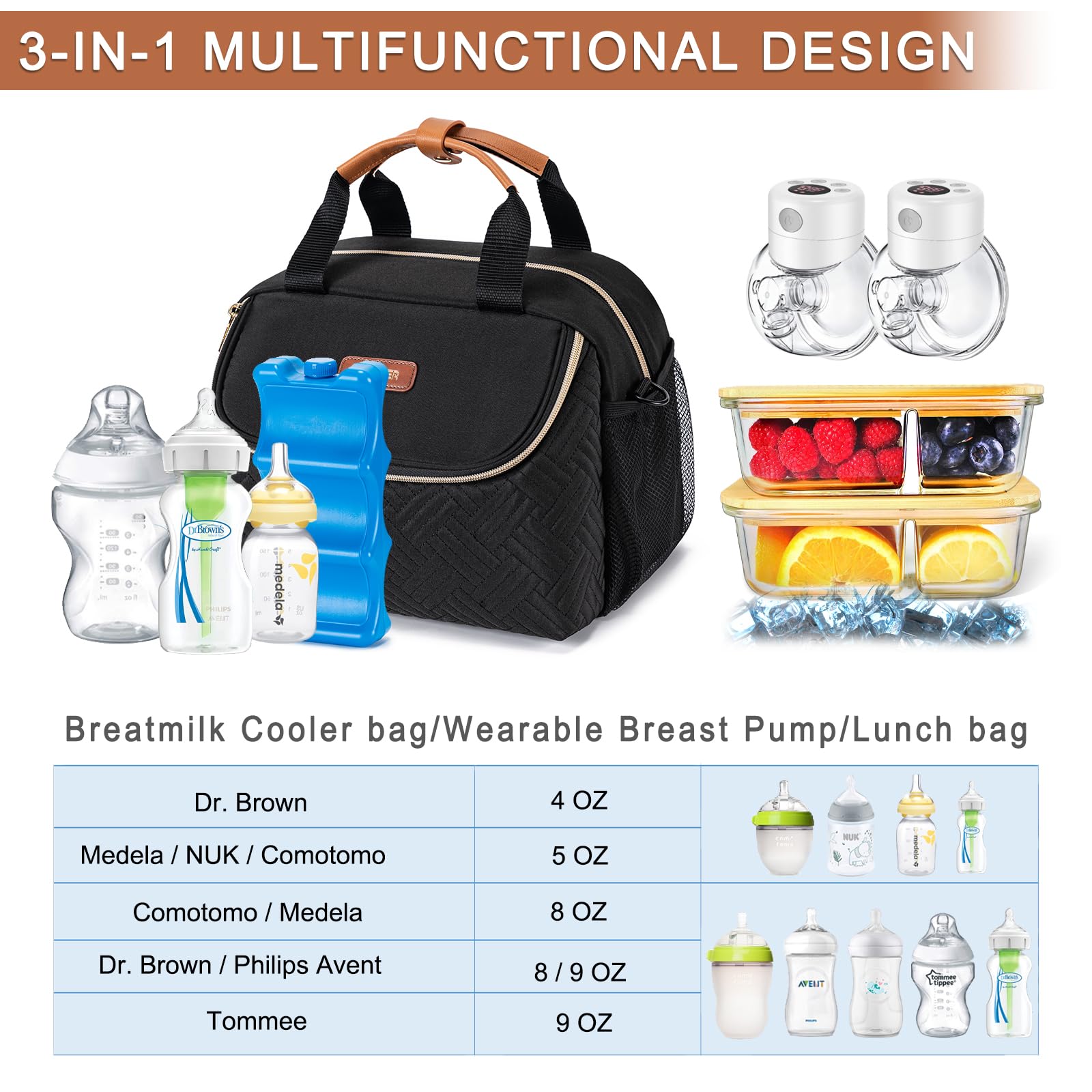 BABEYER breastmilk cooler bag insulated lining ensures steady temperature for milk