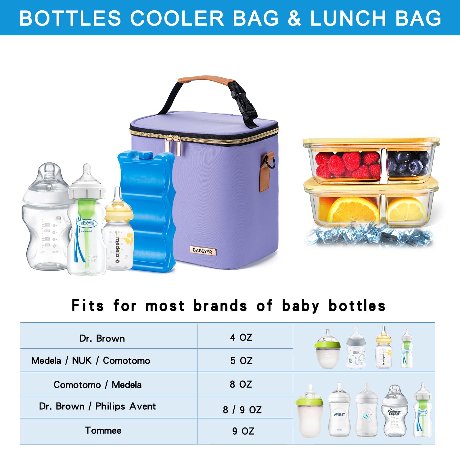 BABEYER breastmilk cooler bag insulated lining maintains cool milk during trips.