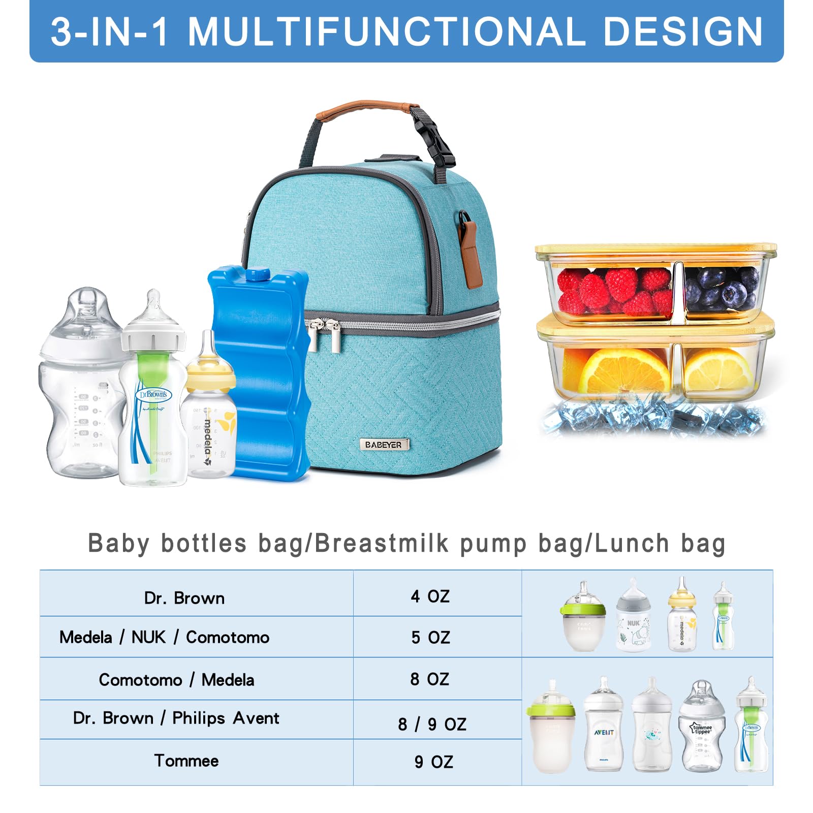 BABEYER cooler bag interior showing compartments for bottles and accessories, organized
