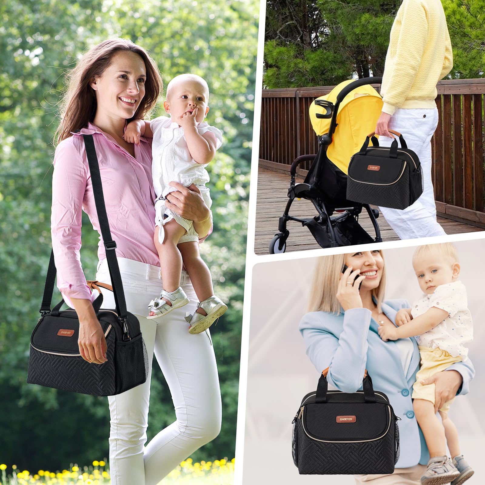 BABEYER durable polyester exterior and wipeable lining for everyday use